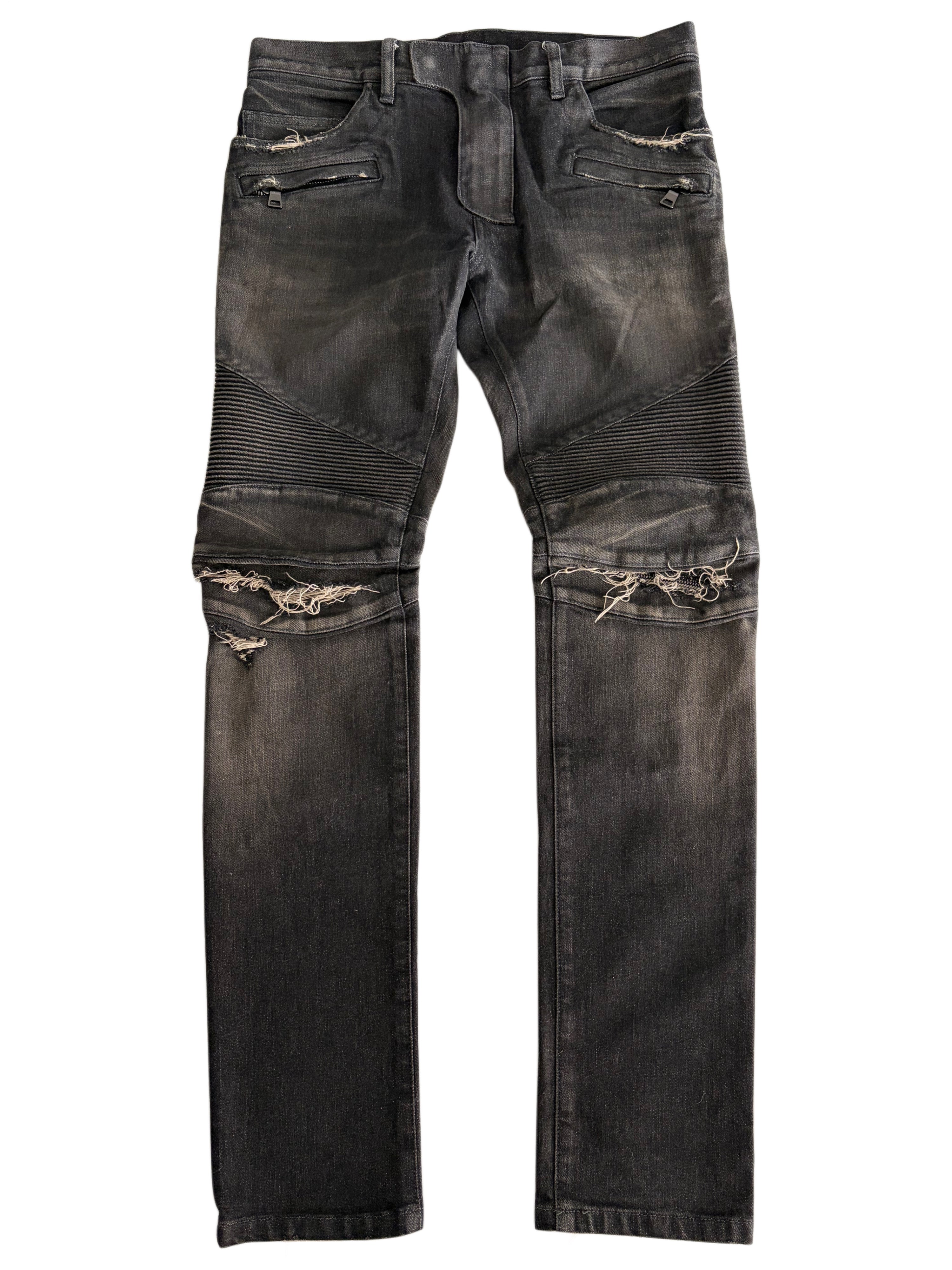 BALMAIN distressed ribbed biker denim - 30