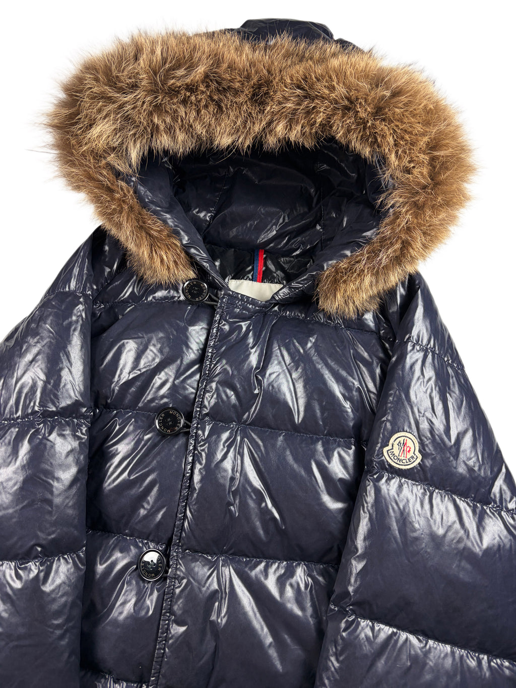 MONCLER real fur down jacket - men’s size 2 (M) - navy blue