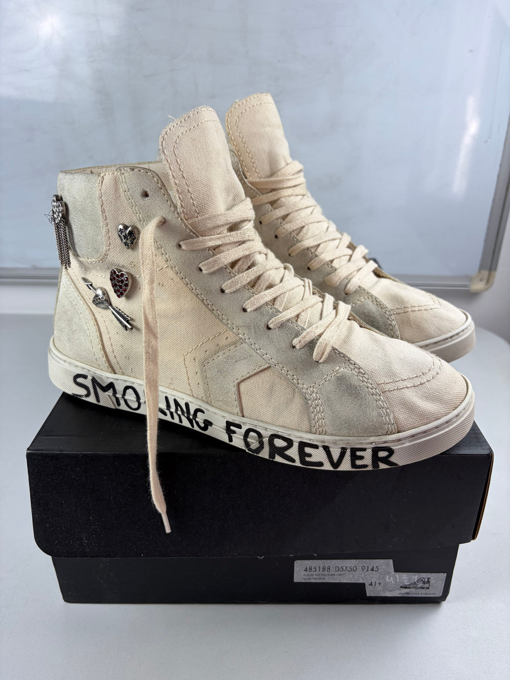 Saint Laurent ‘Smoking Forever’ canvas & suede high tops - eu41.5/us8.5/uk7.5