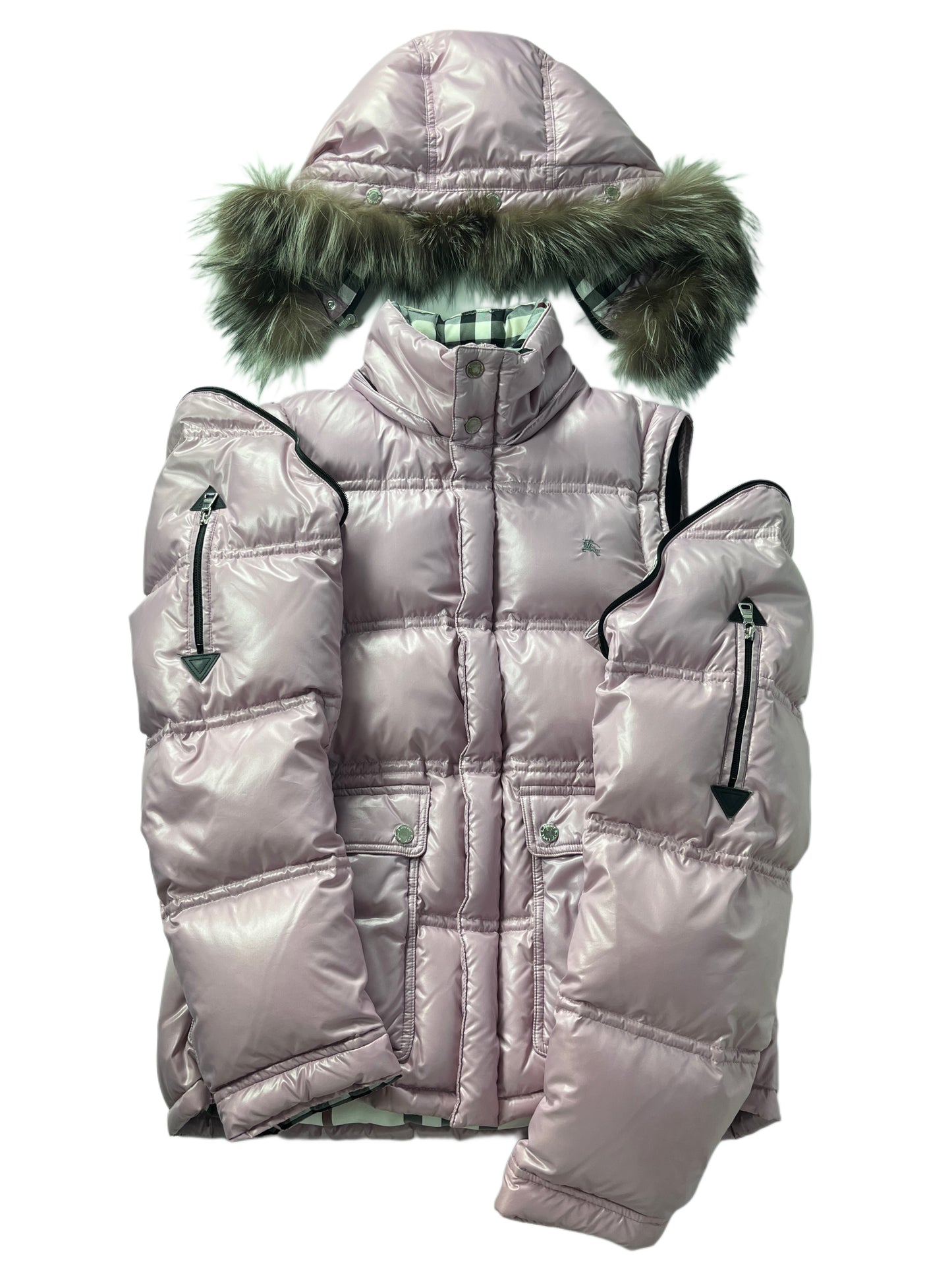 00’s BURBERRY made in Japan real fur down jacket (S/M) - pink