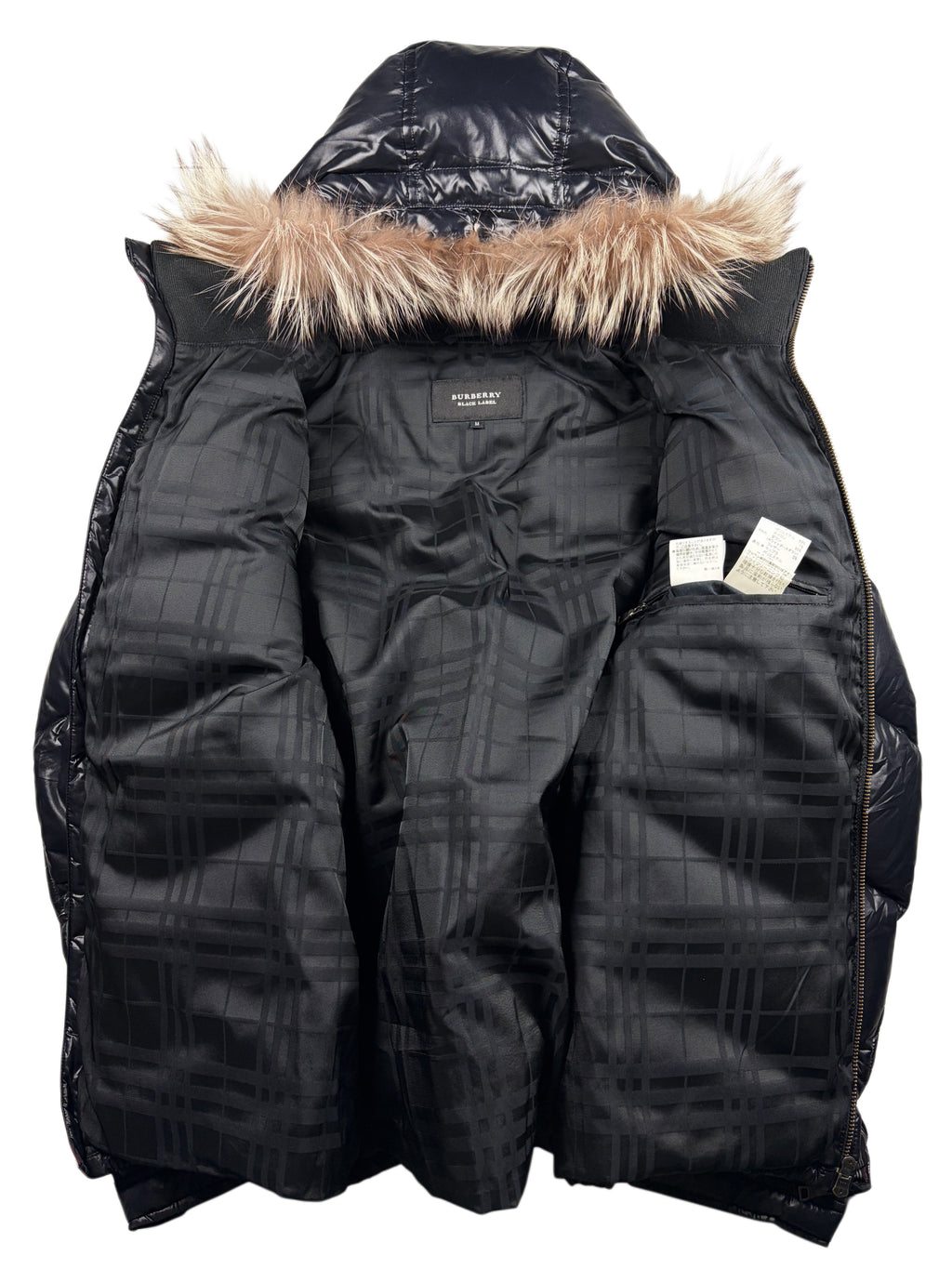 00’s BURBERRY Black Label 30th Anniversary real fur down jacket (S/M) - black