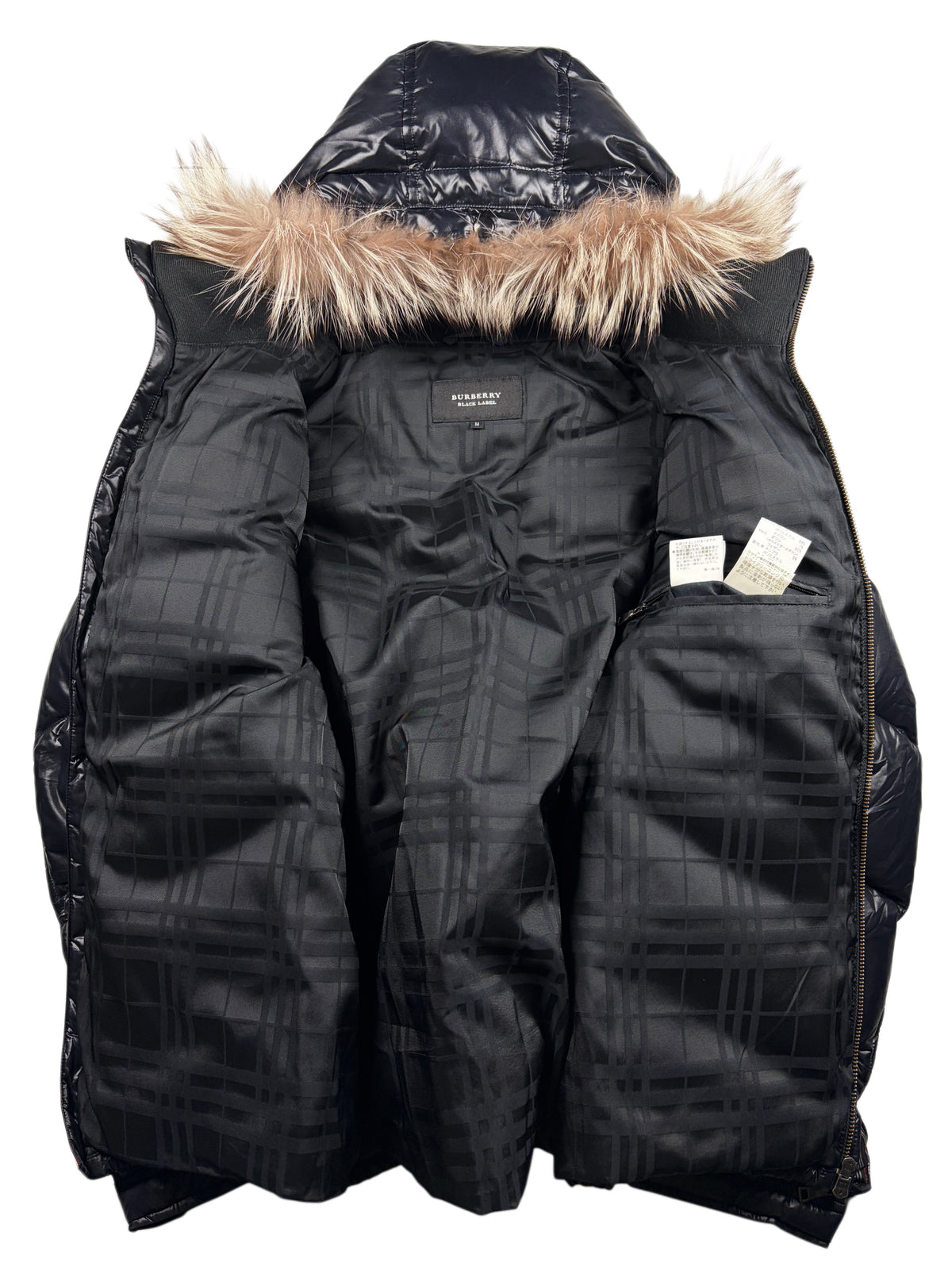 00’s BURBERRY Black Label 30th Anniversary real fur down jacket (S/M) - black