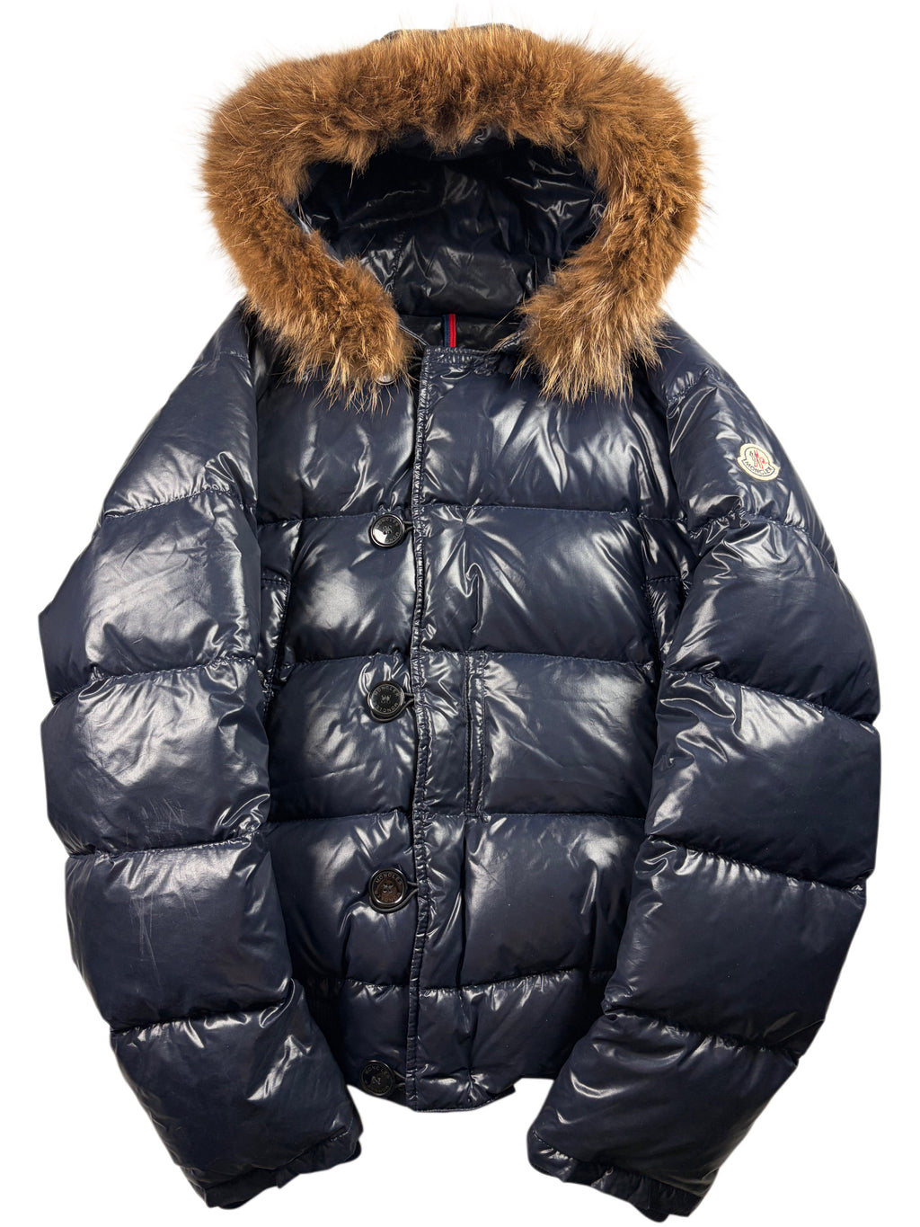 2010’s MONCLER real fur down jacket - men’s size 3 (L) - navy blue