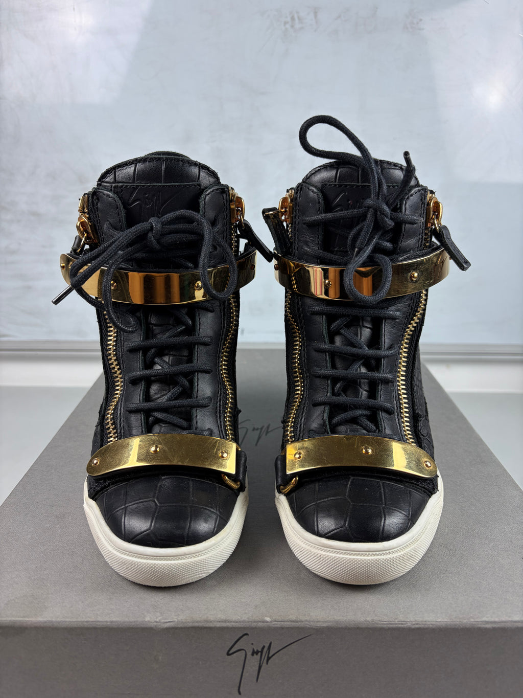 Giuseppe Zanotti black croc-embossed leather wedge sneakers - eu 36 / us 6