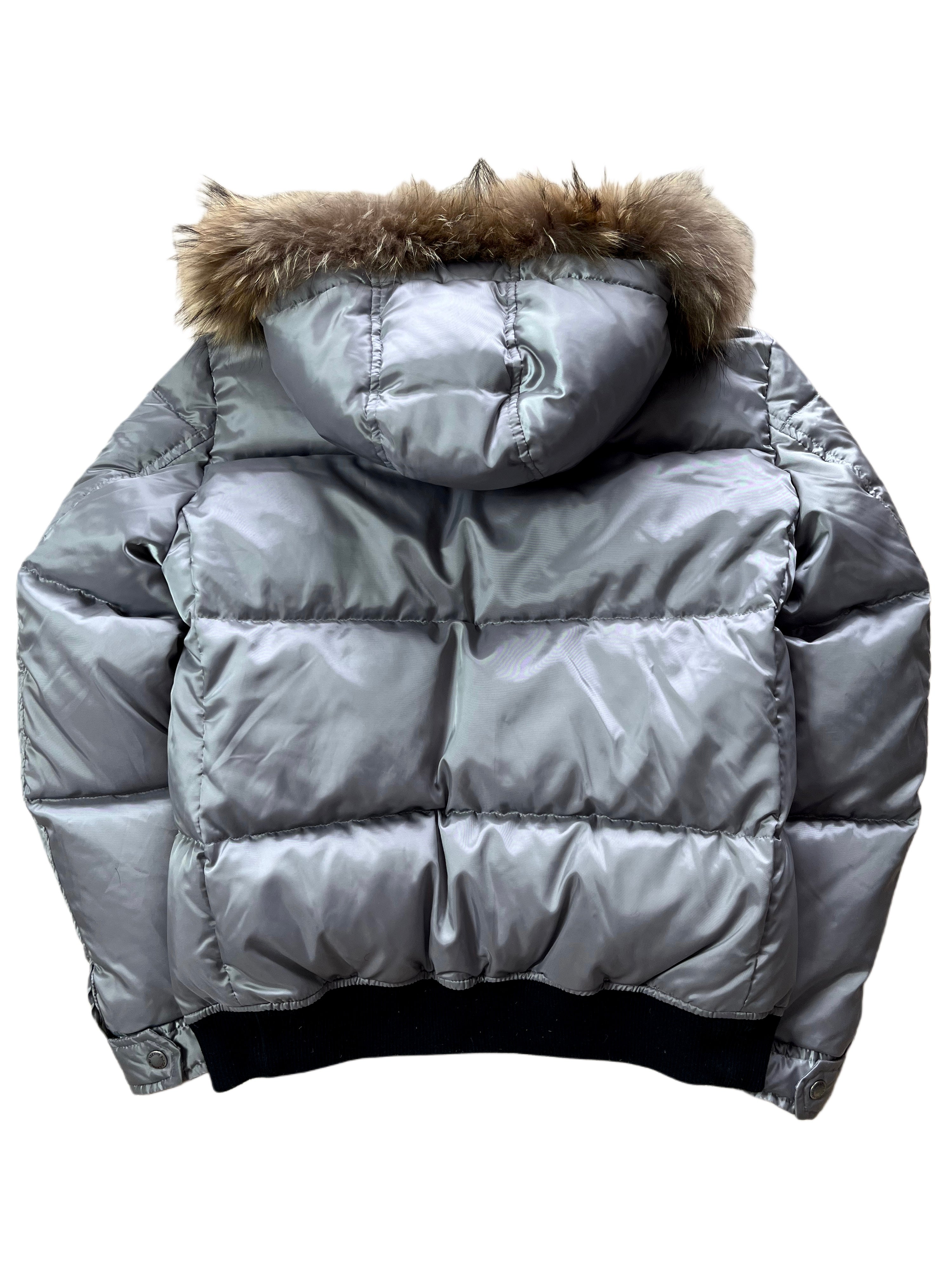 00’s BURBERRY made in Japan real fur down jacket (S/M) - silver grey