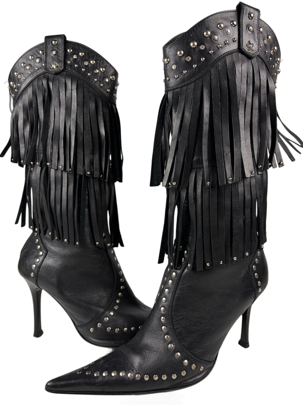 Vintage El Dantés studded fringe western stiletto boots - eu 39 / us 8 / uk 6