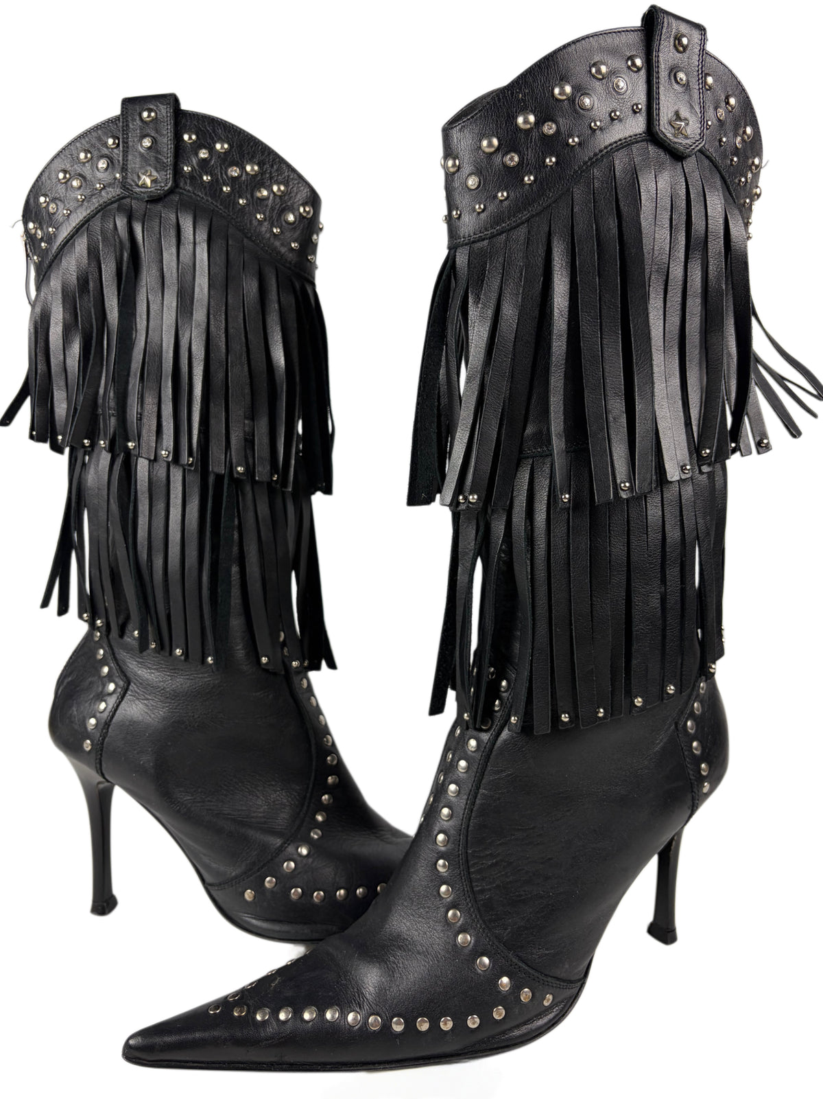 Vintage El Dantés studded fringe western stiletto boots - eu 39 / us 8 / uk 6