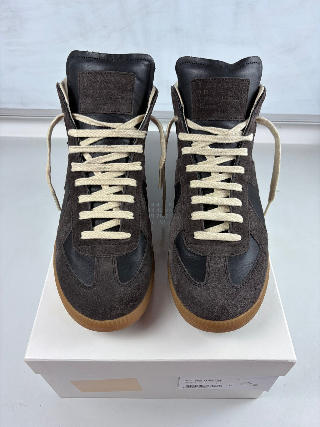Maison Margiela high top suede & leather gats - eu 44 / us 11 - brown