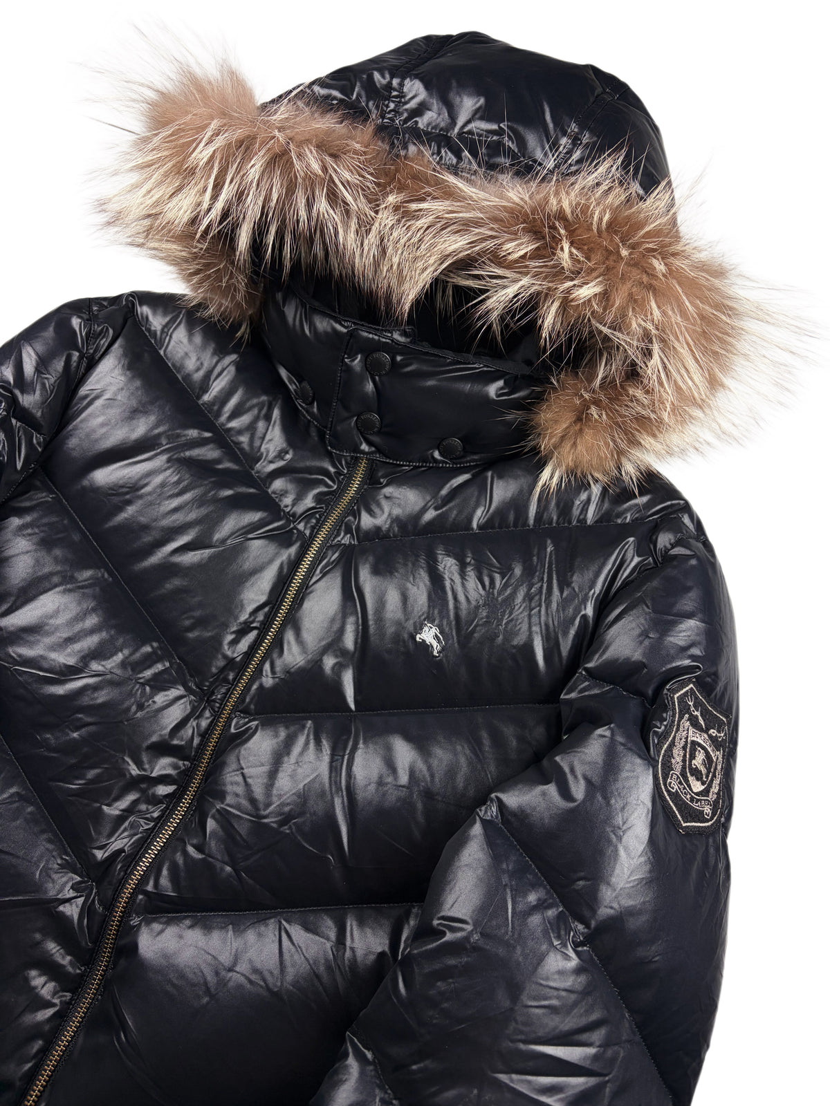 00’s BURBERRY Black Label 30th Anniversary real fur down jacket (S/M) - black