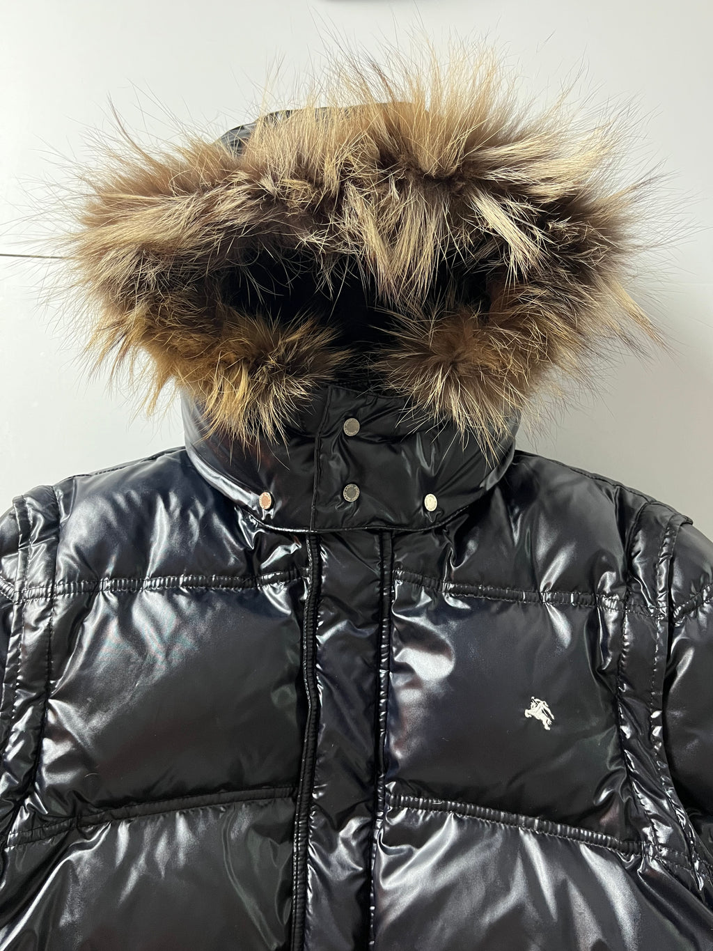 00’s BURBERRY made in Japan real fur down waxed jacket (M/L) - black