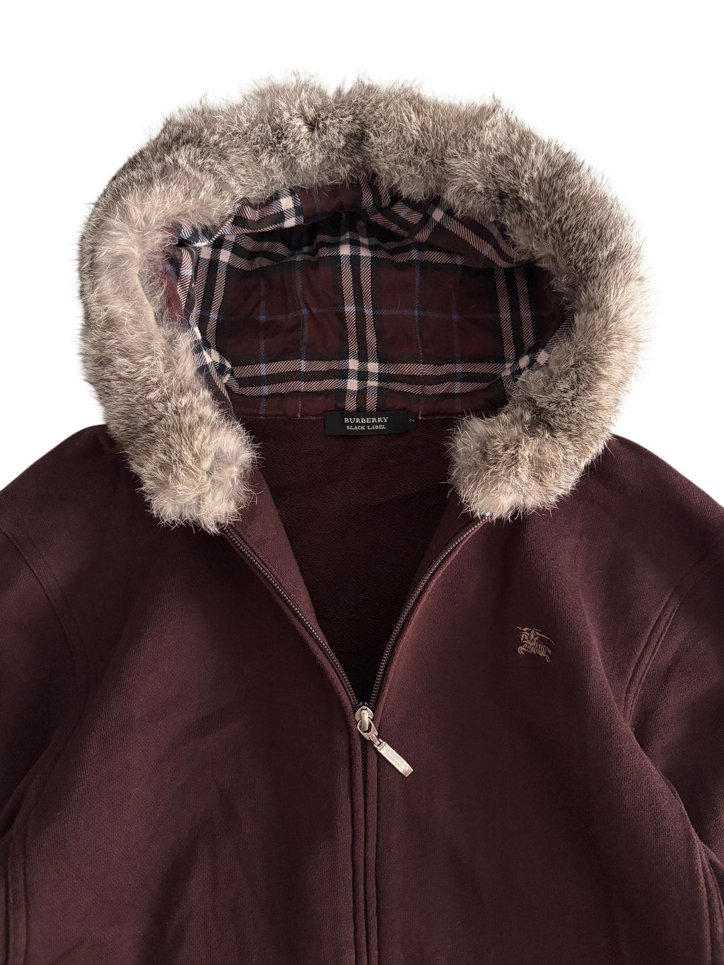 00’s BURBERRY rabbit fur zip hoodie - S - burgundy
