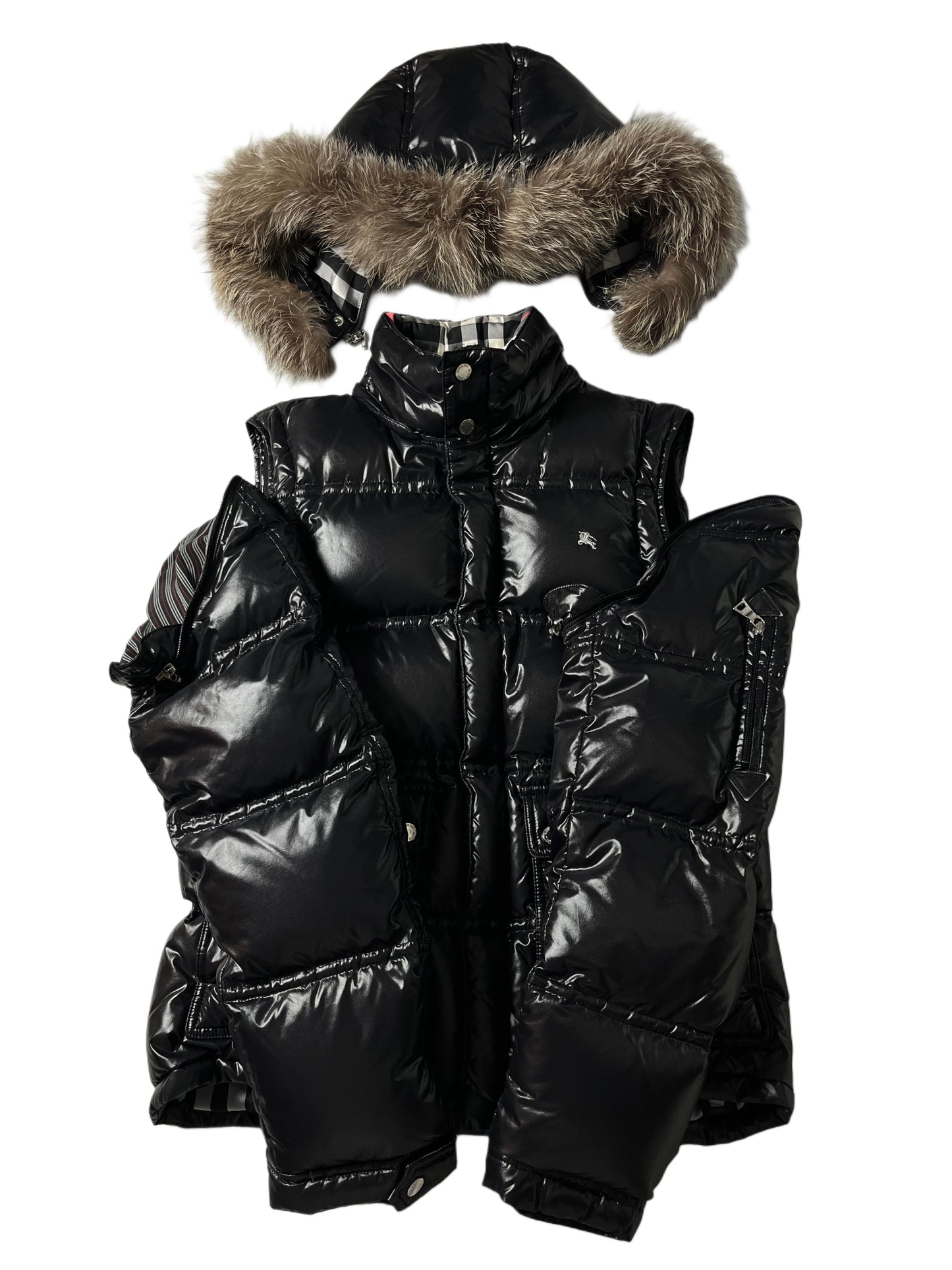 00’s BURBERRY made in Japan real fur down jacket (S/M) - black