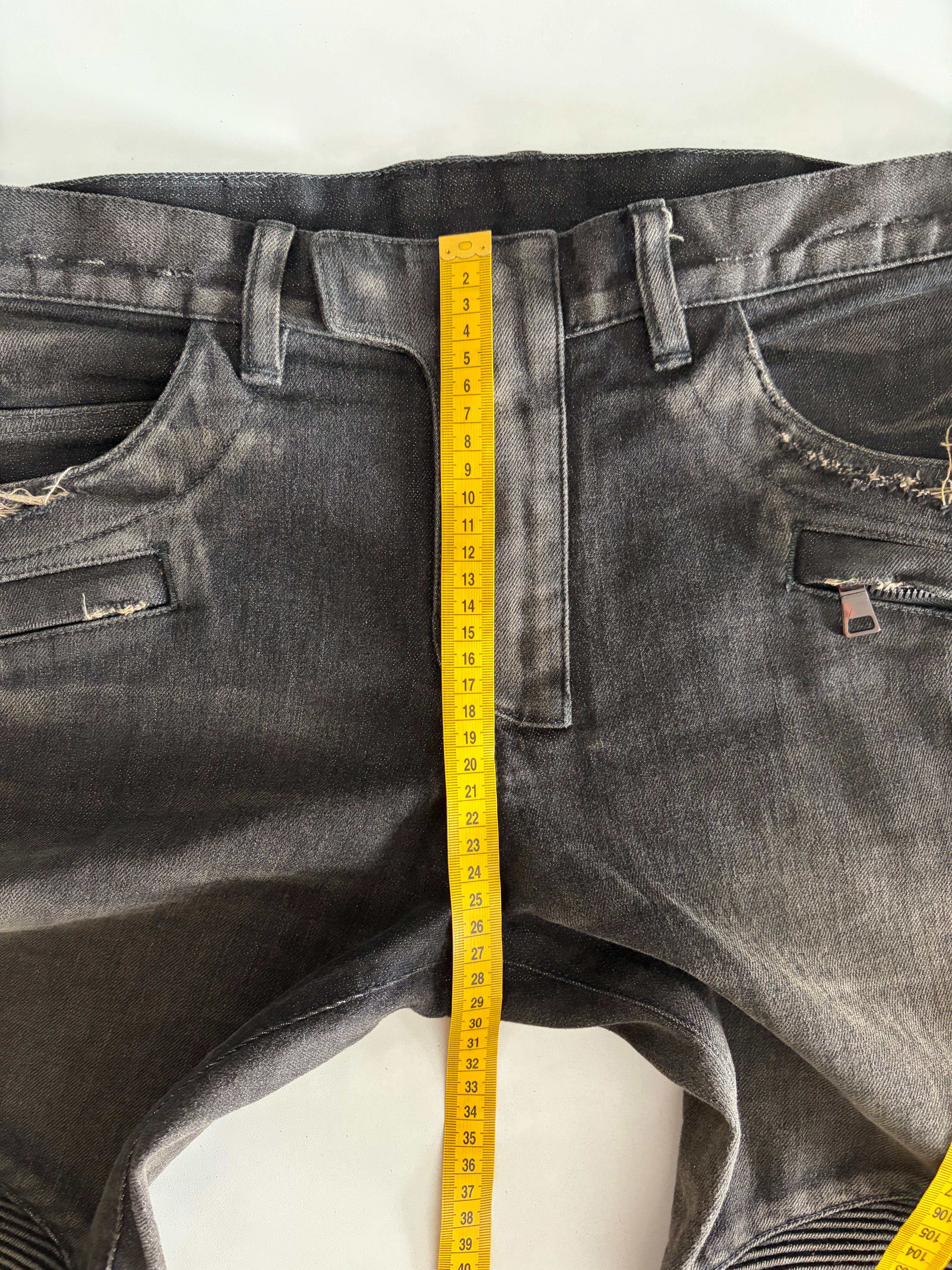 BALMAIN distressed ribbed biker denim - 36