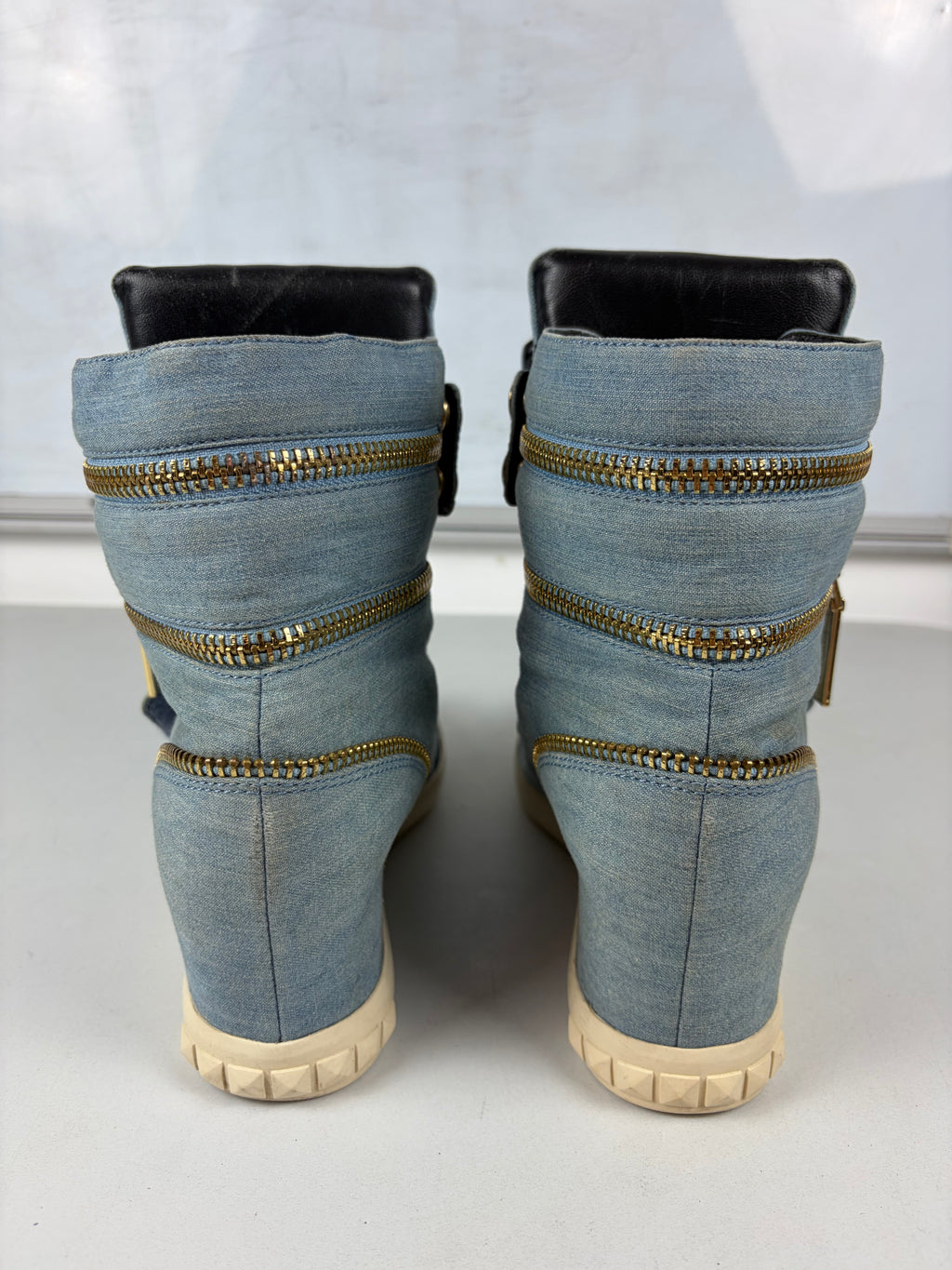 Pierre Balmain denim zipper wedge sneakers - eu 39 / us 8 / uk 6