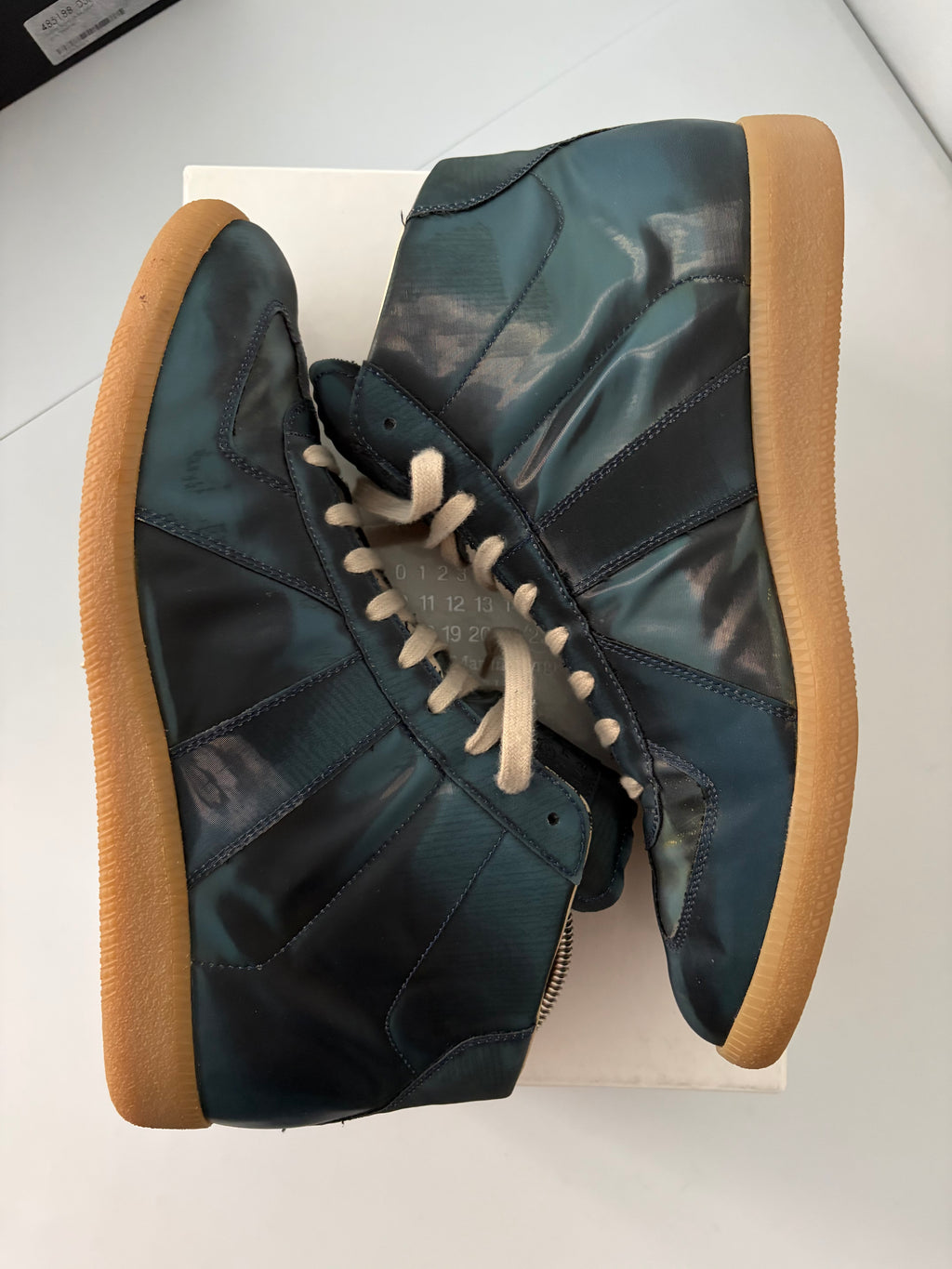 2014 Maison Margiela reflective metallic navy high top gats - eu 44