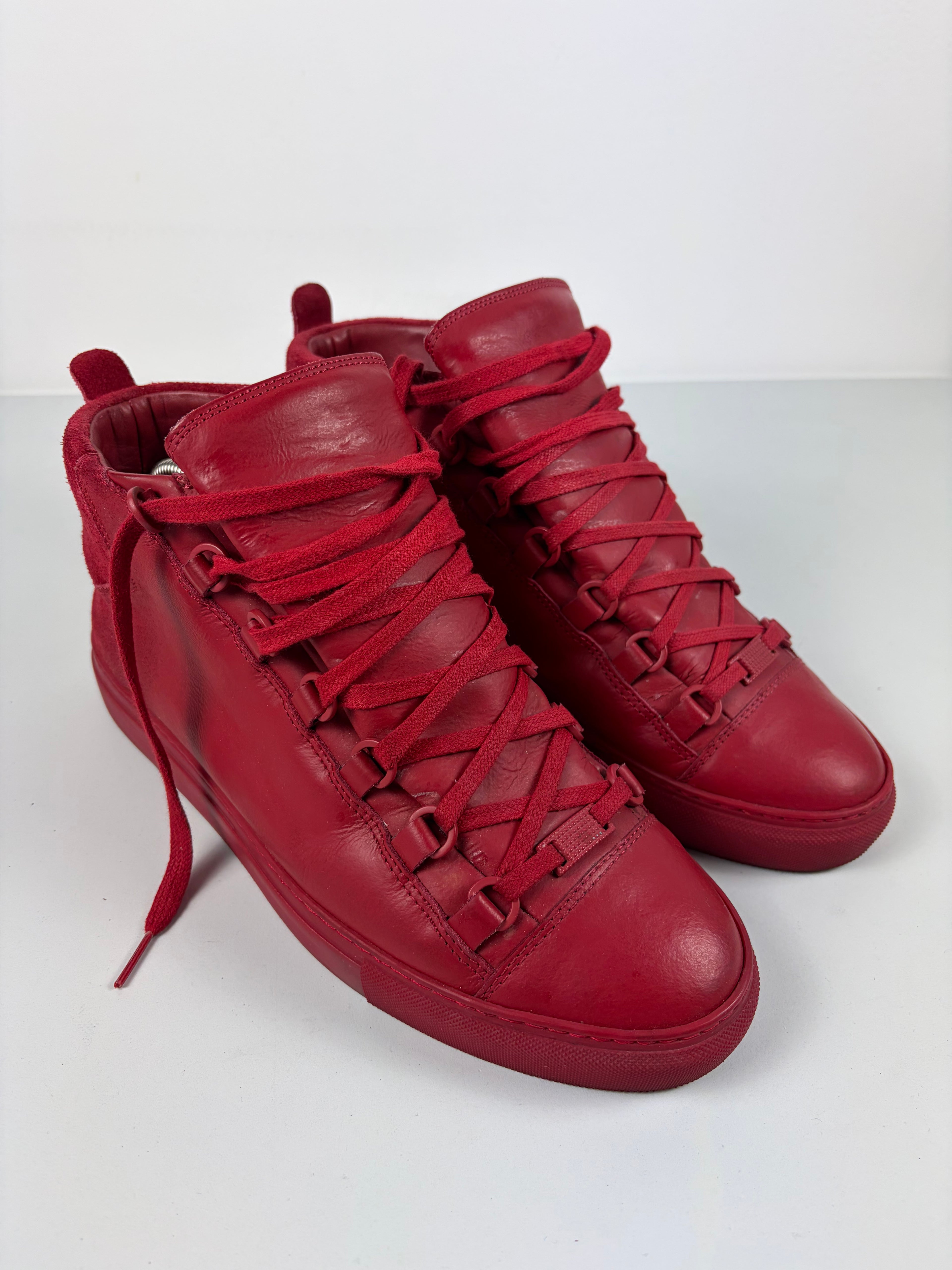 Balenciaga arena leather & suede high tops - eu 41 - red