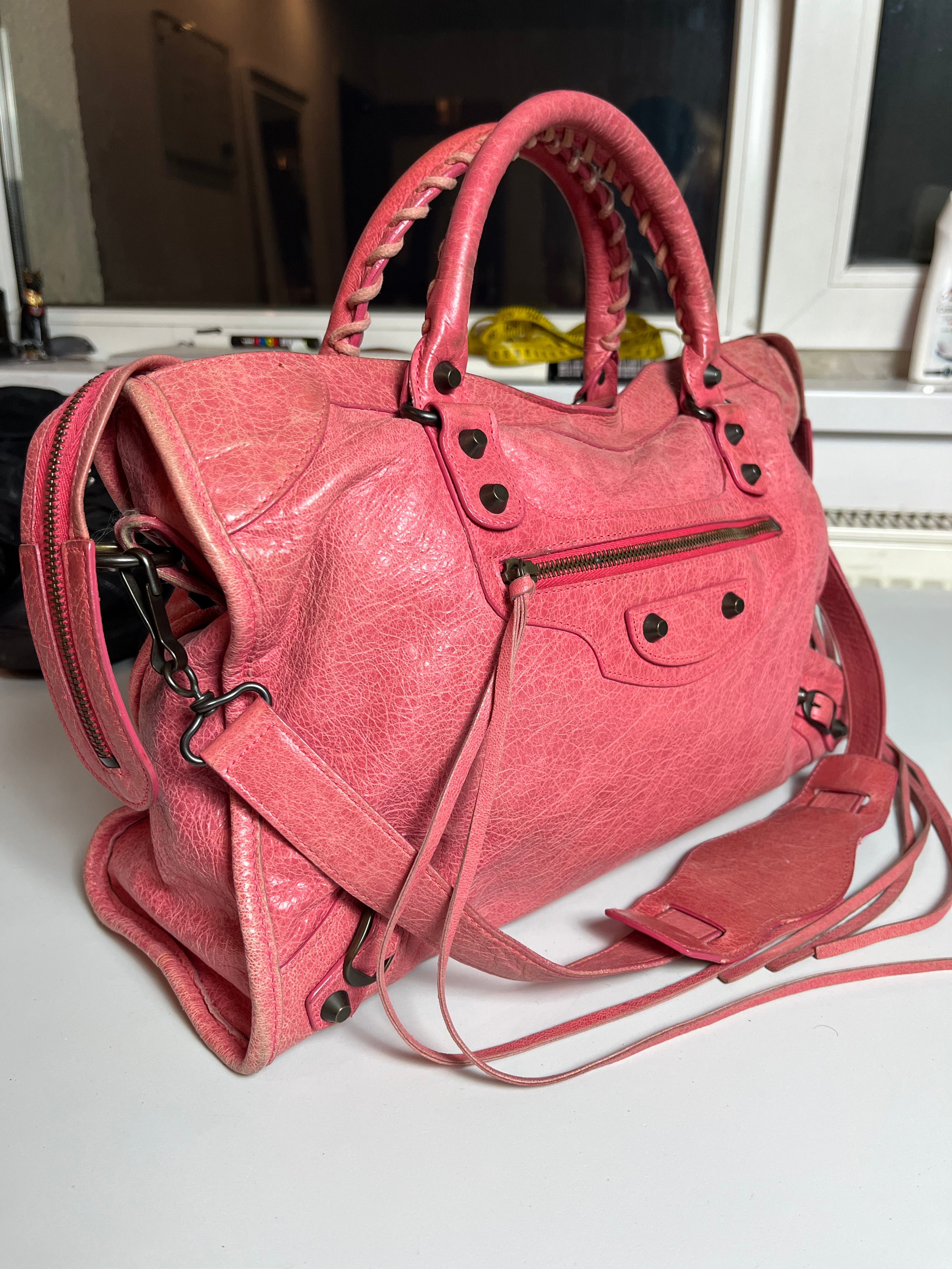 2011 BALENCIAGA Pink Lambskin Leather Motorcycle City Bag - pink