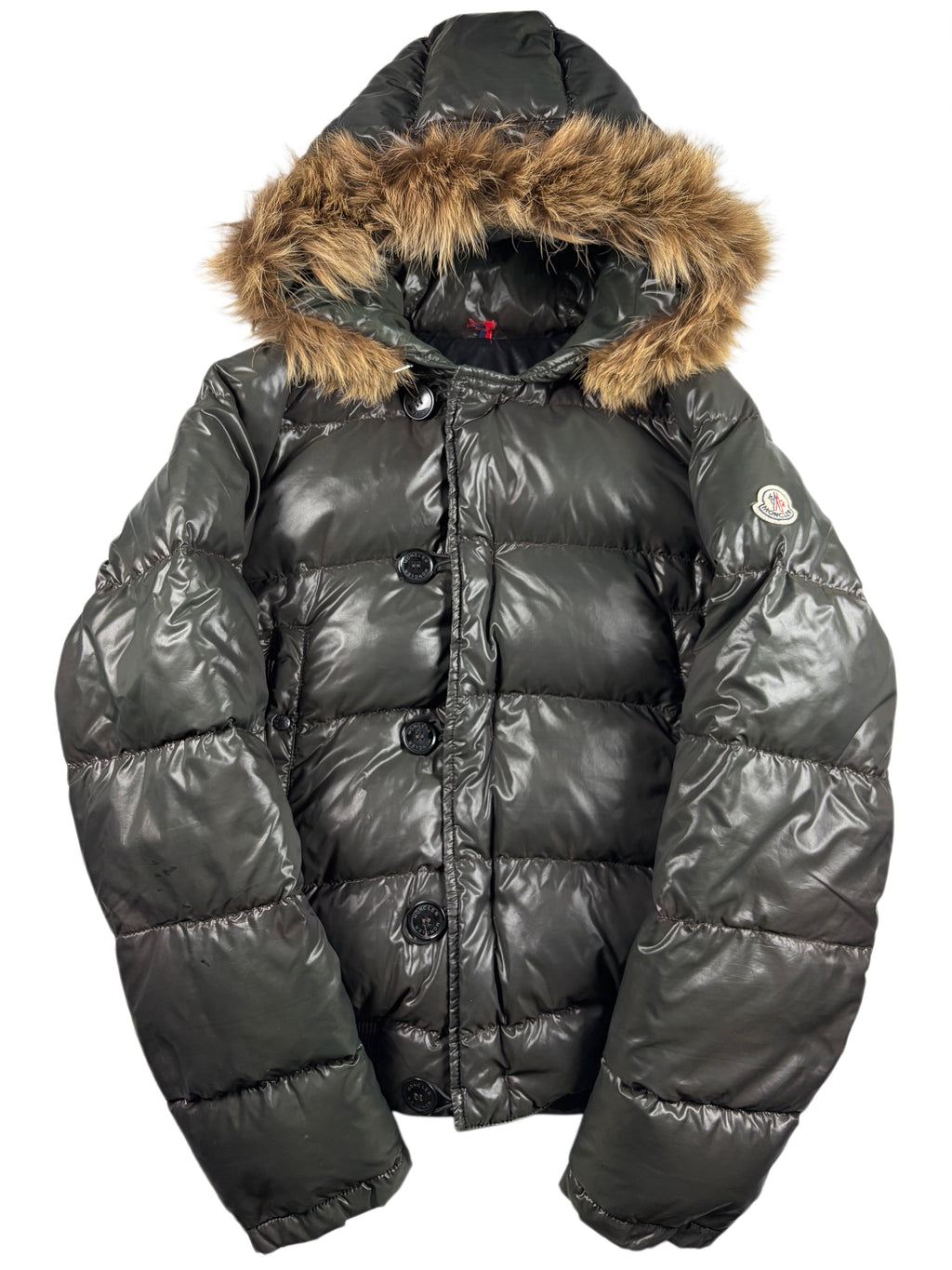 2010’s MONCLER real fur down jacket - men’s size 3 (L) - olive green