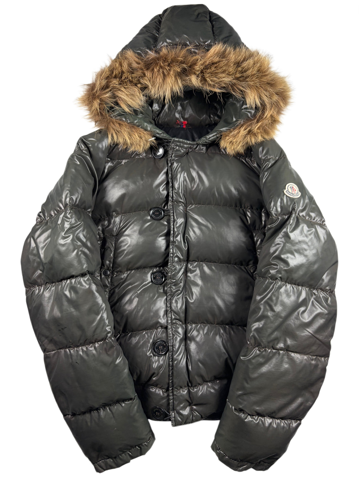 2010’s MONCLER real fur down jacket - men’s size 3 (L) - olive green