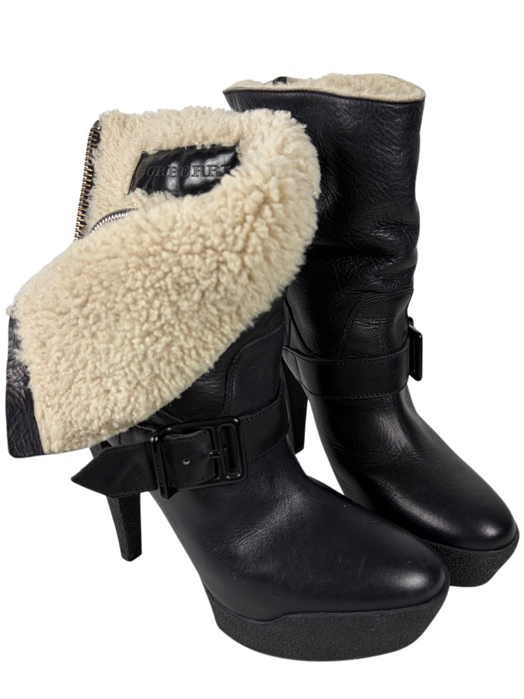 Burberry aviator fur boots - size 41 - black