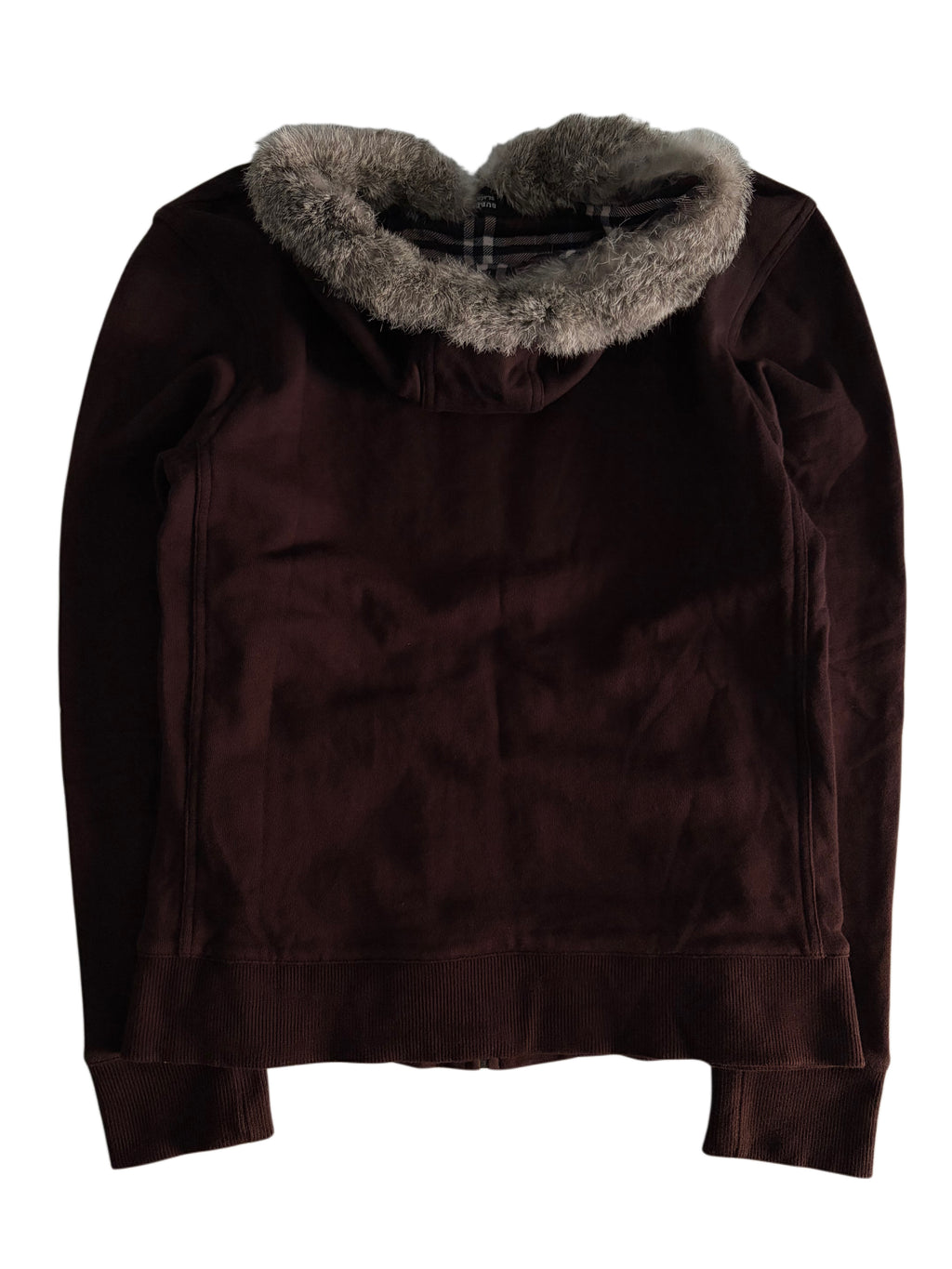 00’s BURBERRY rabbit fur zip hoodie - S - burgundy