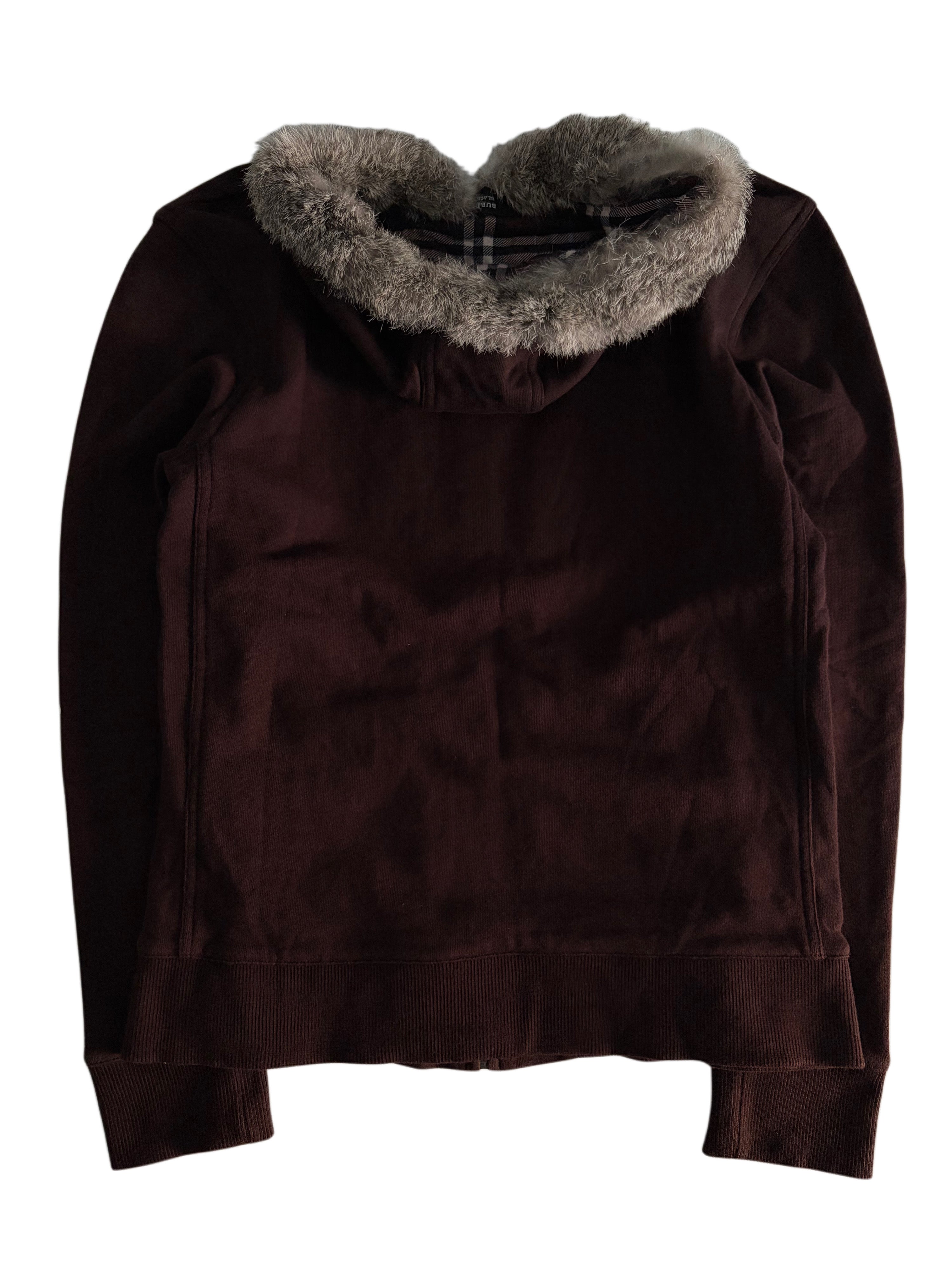00’s BURBERRY rabbit fur zip hoodie - S - burgundy