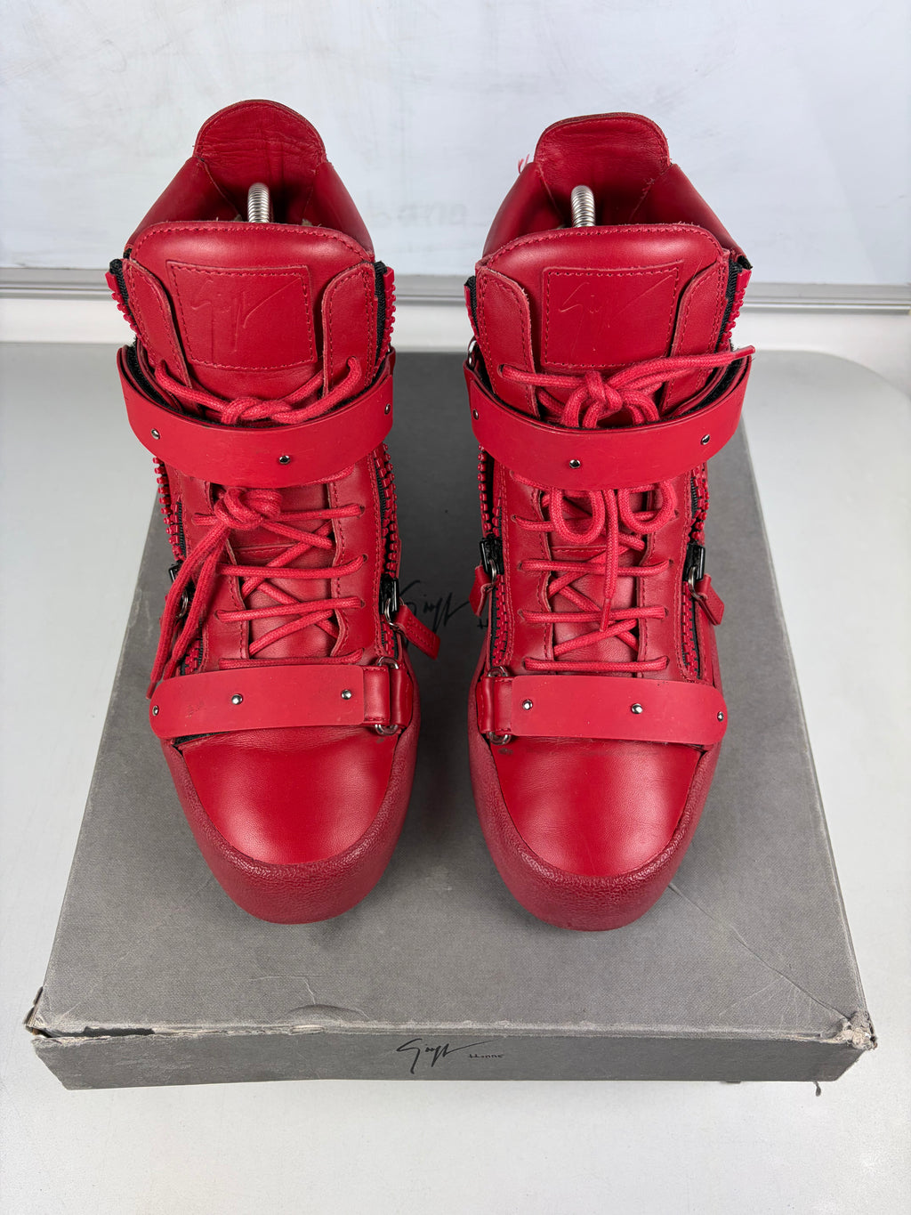 Giuseppe Zanotti 'Coby' double strap high tops - eu 41.5 / us 8.5 / uk 7.5 - triple red
