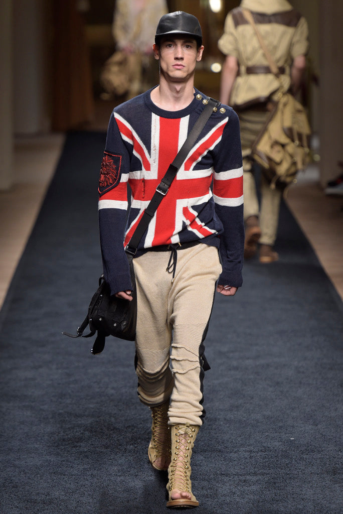 2016 BALMAIN runway distressed Union Jack knit sweater - size S/M