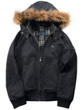 00’s BURBERRY Blue Label real fur hooded cotton bomber jacket (S/M) - black