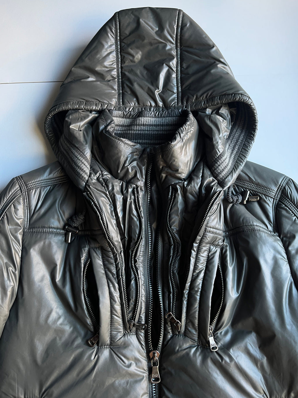 00’s Dolce & Gabbana Multi Zips Avant Garde Grey Astro Bomber Jacket (S/M) - dark grey