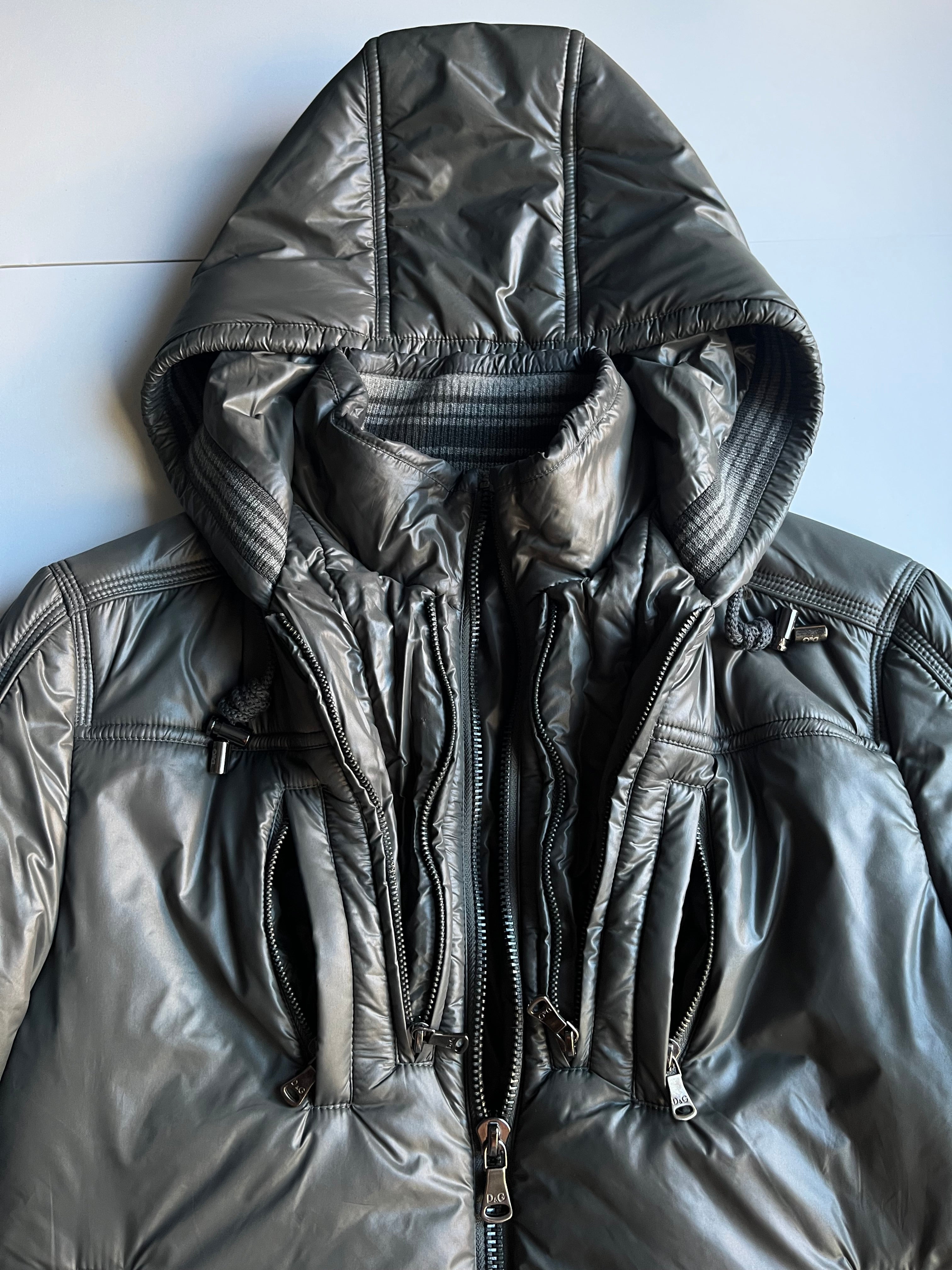 00’s Dolce & Gabbana Multi Zips Avant Garde Grey Astro Bomber Jacket (S/M) - dark grey