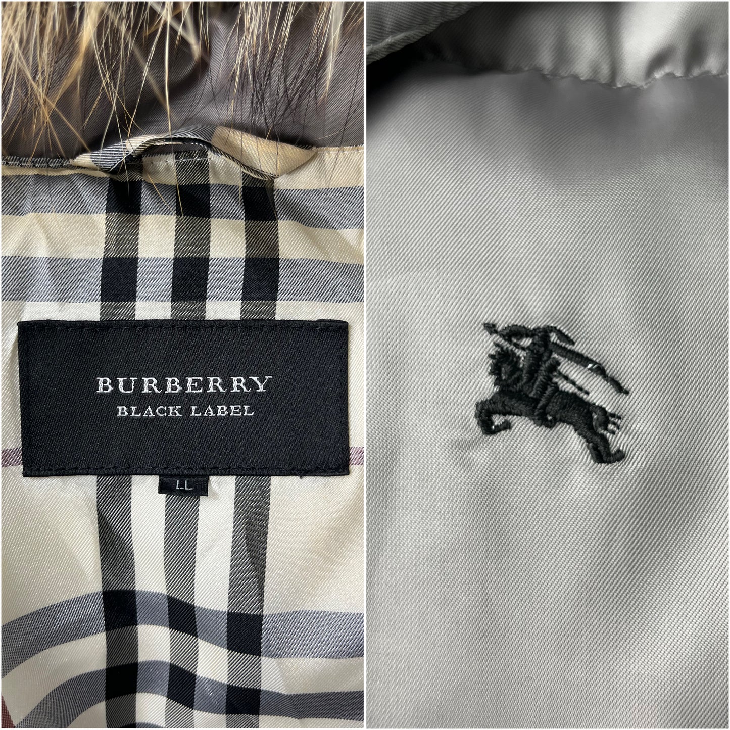 00’s BURBERRY made in Japan real fur down jacket (L/XL) - silver grey