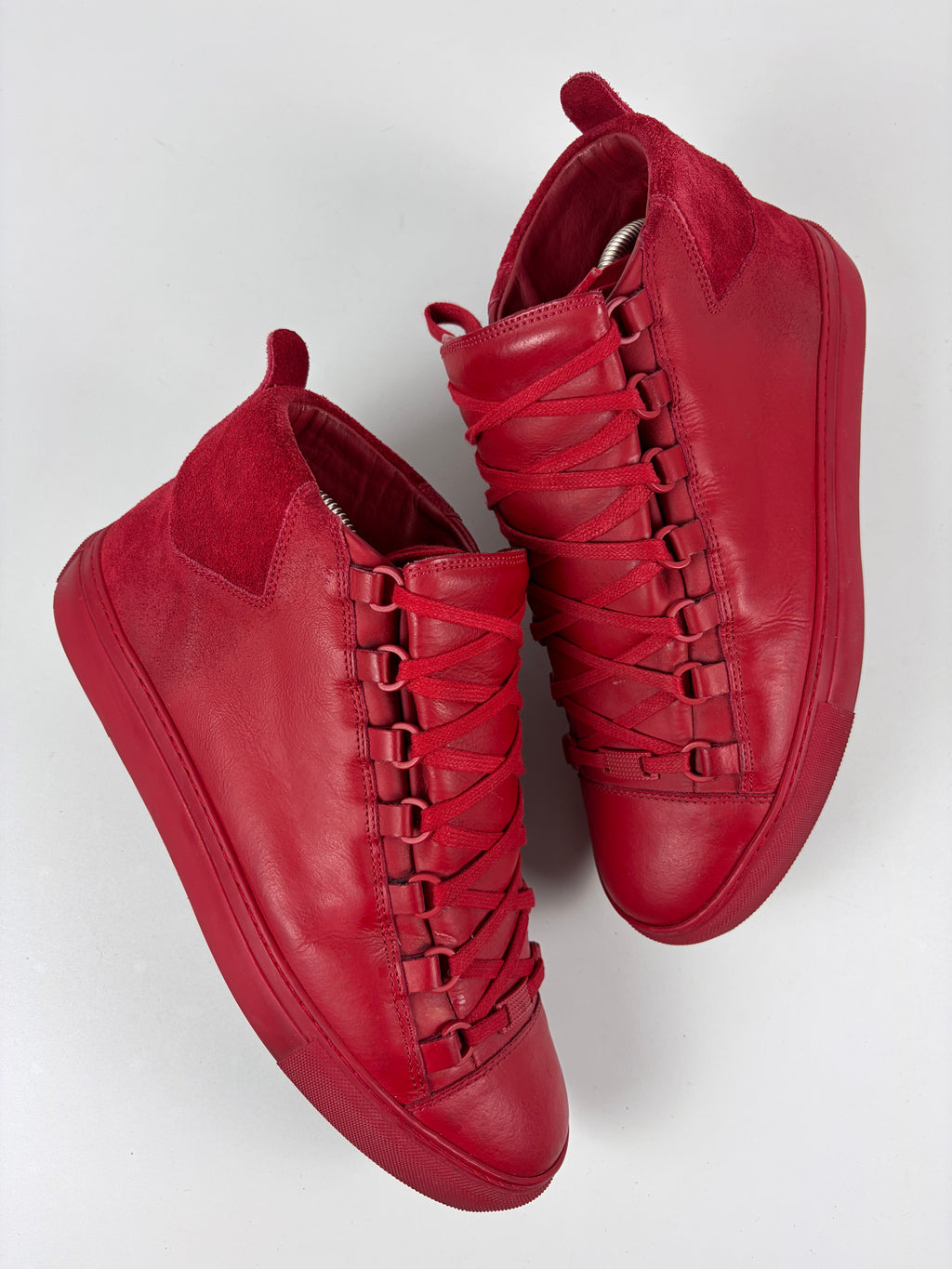 Balenciaga arena leather & suede high tops - eu 41 - red