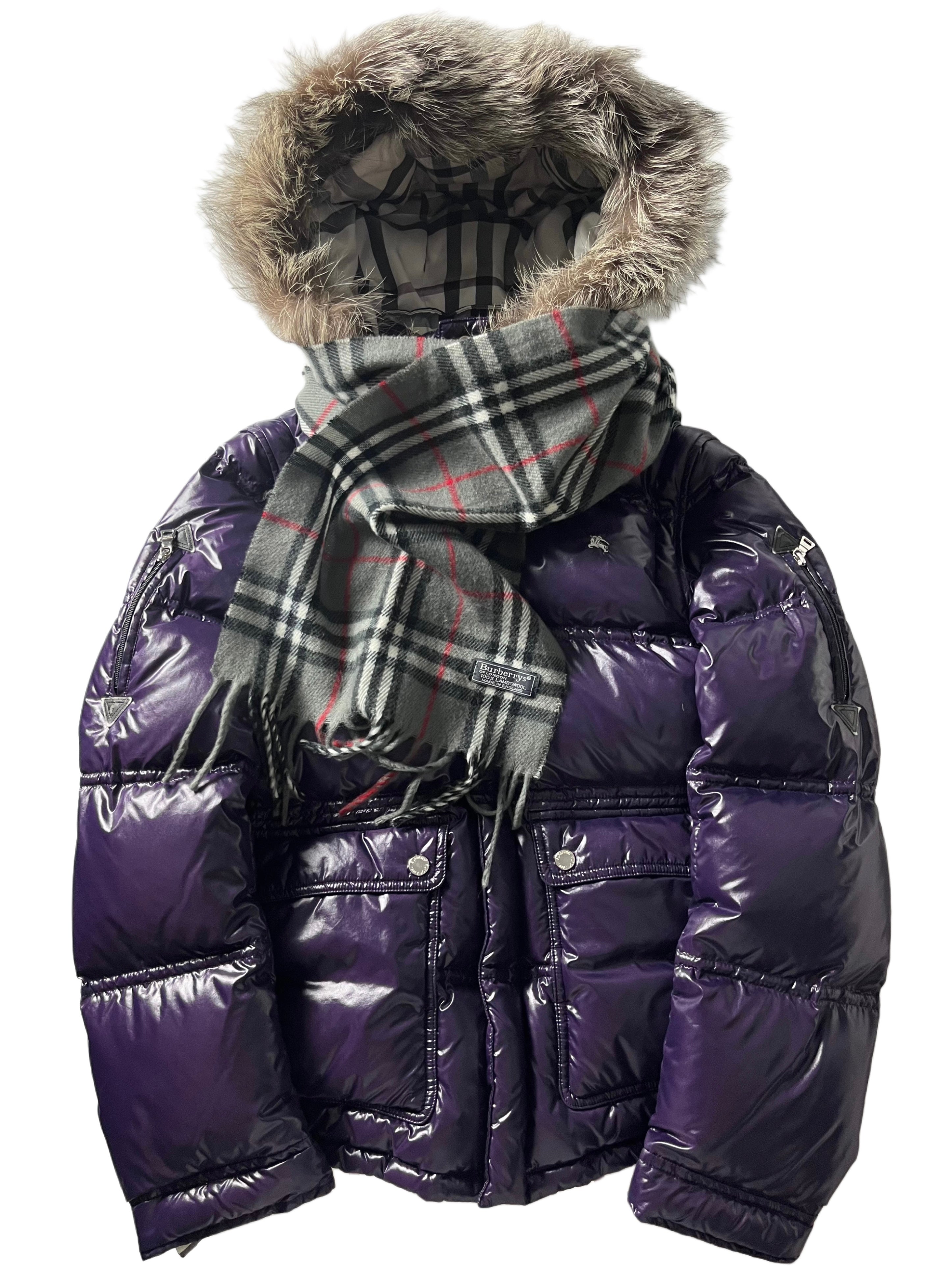 Burberry ファー付きダウン　ぱーぷるパープル 00's BURBERRY made in Japan real fur down jacket (M/L) - purple