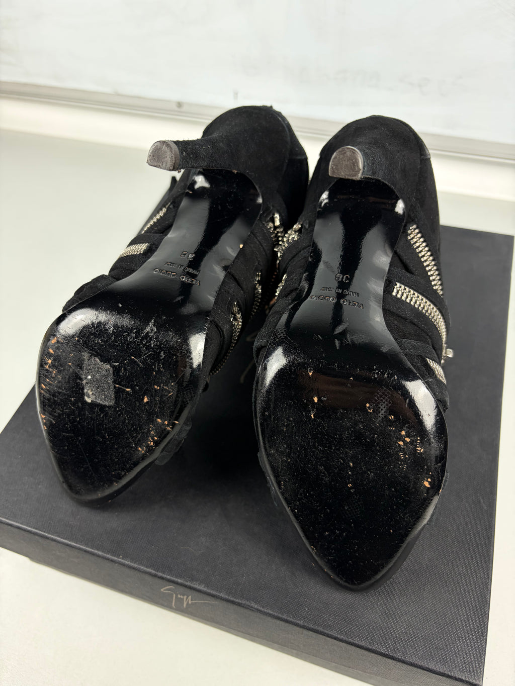 2009 Giuseppe Zanotti x BALMAIN multi zipper suede ankle boots - eu 38 / us 8 / uk 5 - black