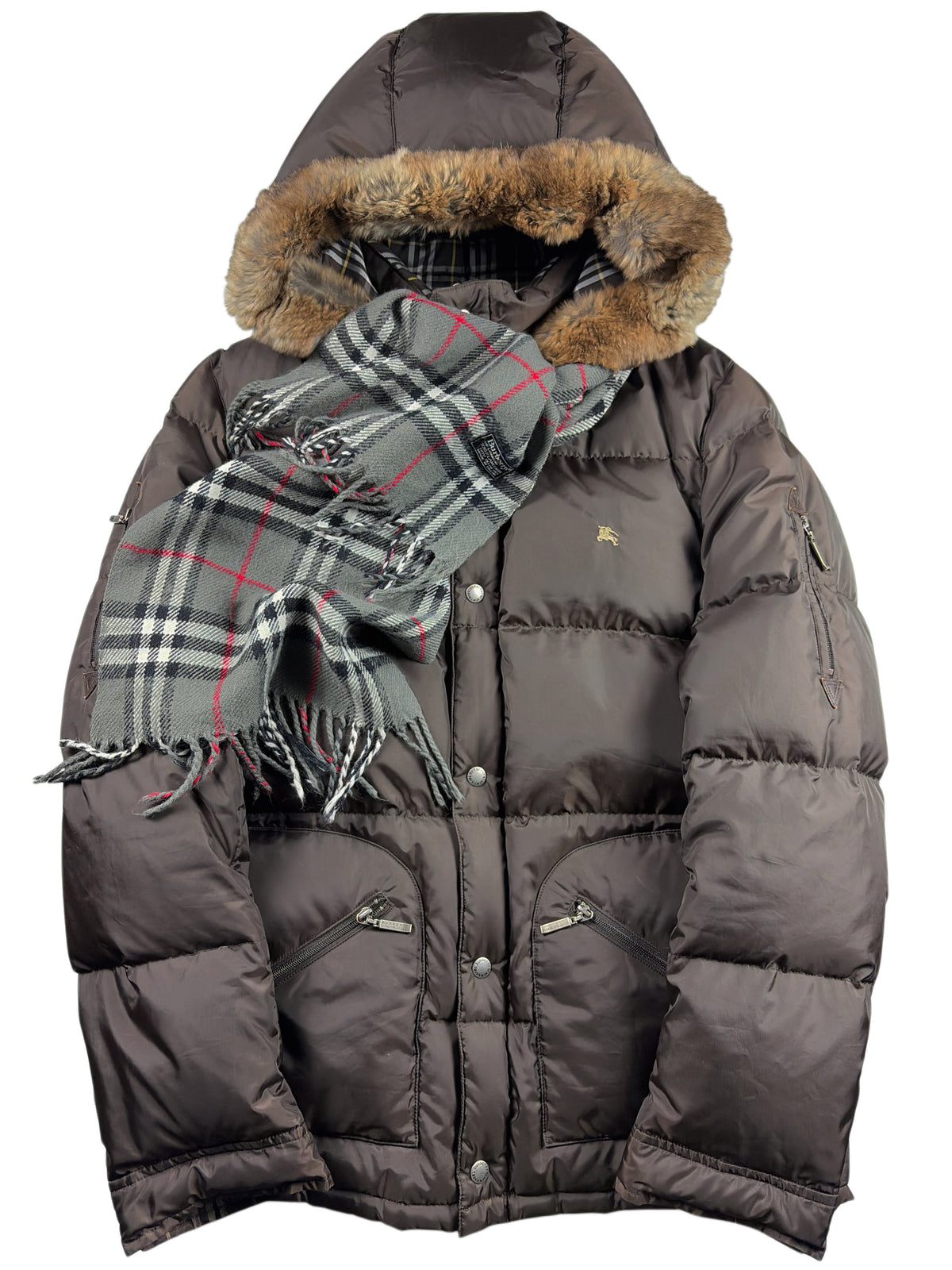 00’s BURBERRY Black Label real fur down jacket (LL) - olive green