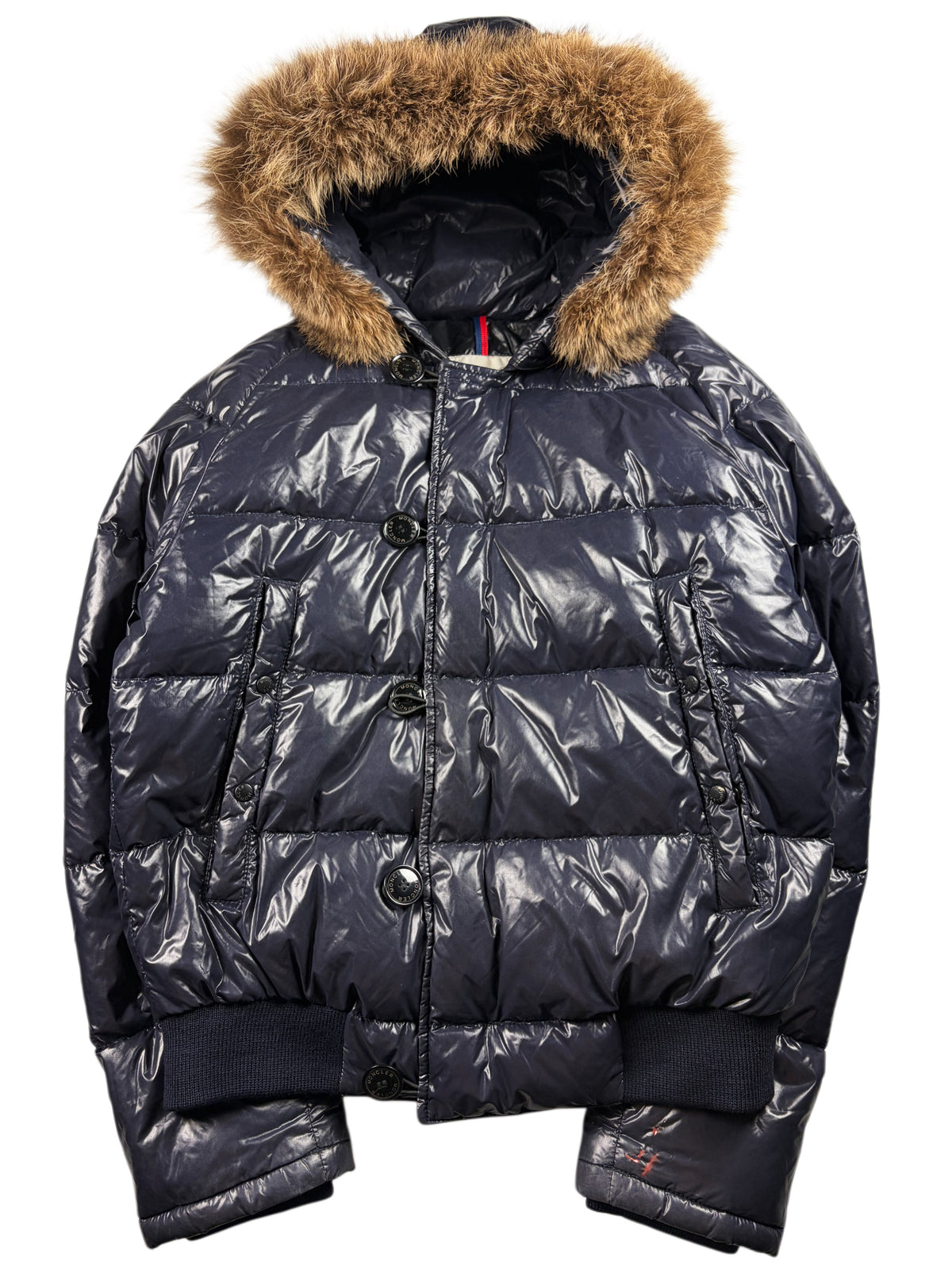 MONCLER real fur down jacket - men’s size 2 (M) - navy blue