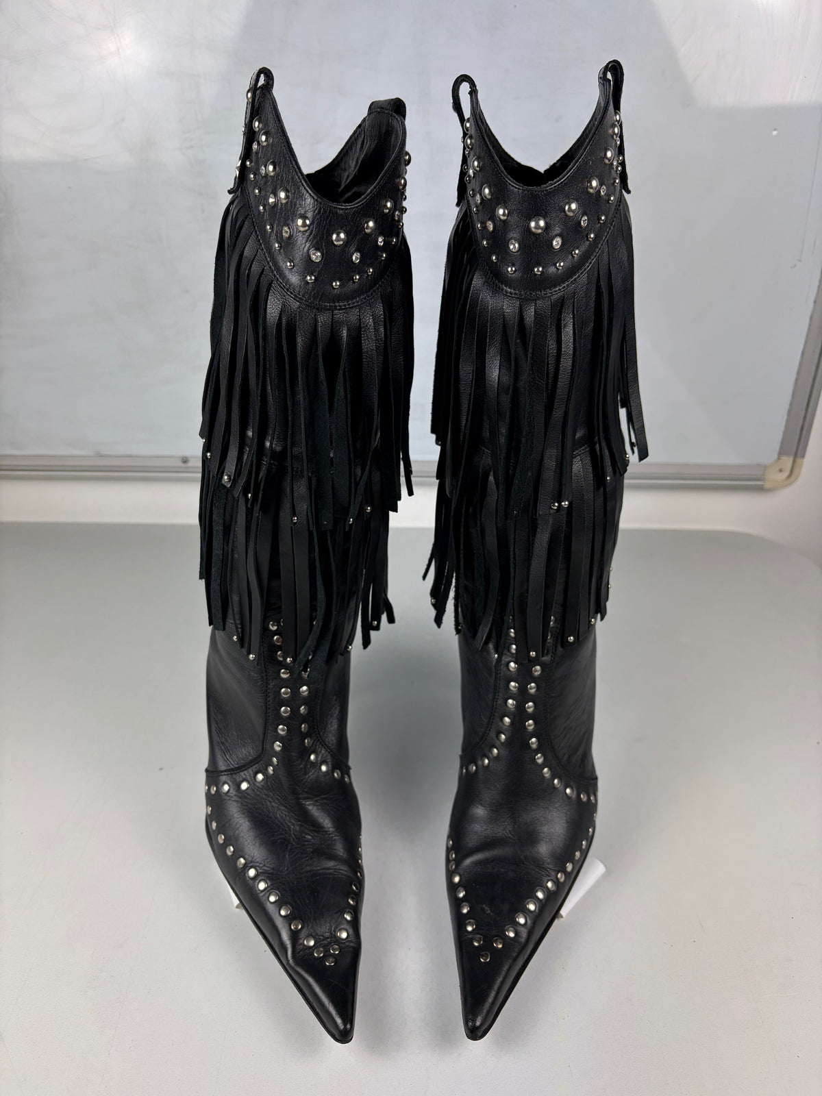 Vintage El Dantés studded fringe western stiletto boots - eu 39 / us 8 / uk 6