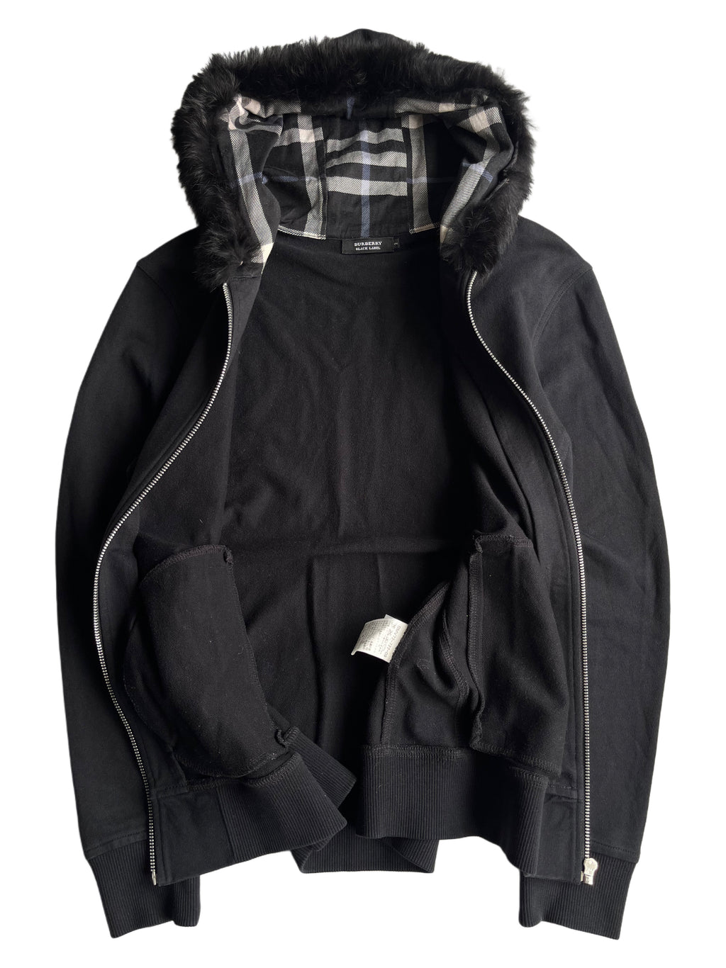 00’s BURBERRY rabbit fur zip hoodie (S/M) - black