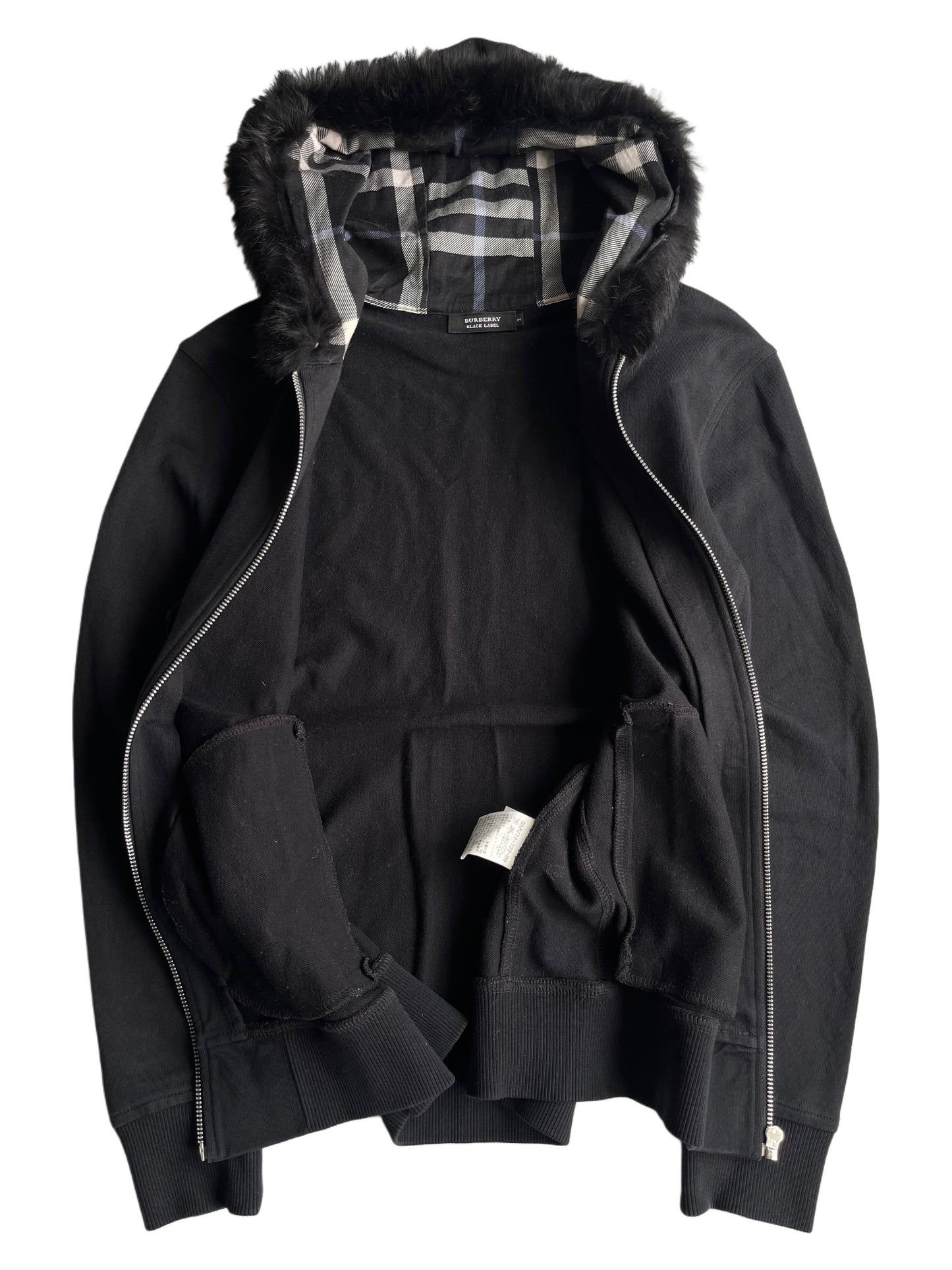00’s BURBERRY rabbit fur zip hoodie (S/M) - black