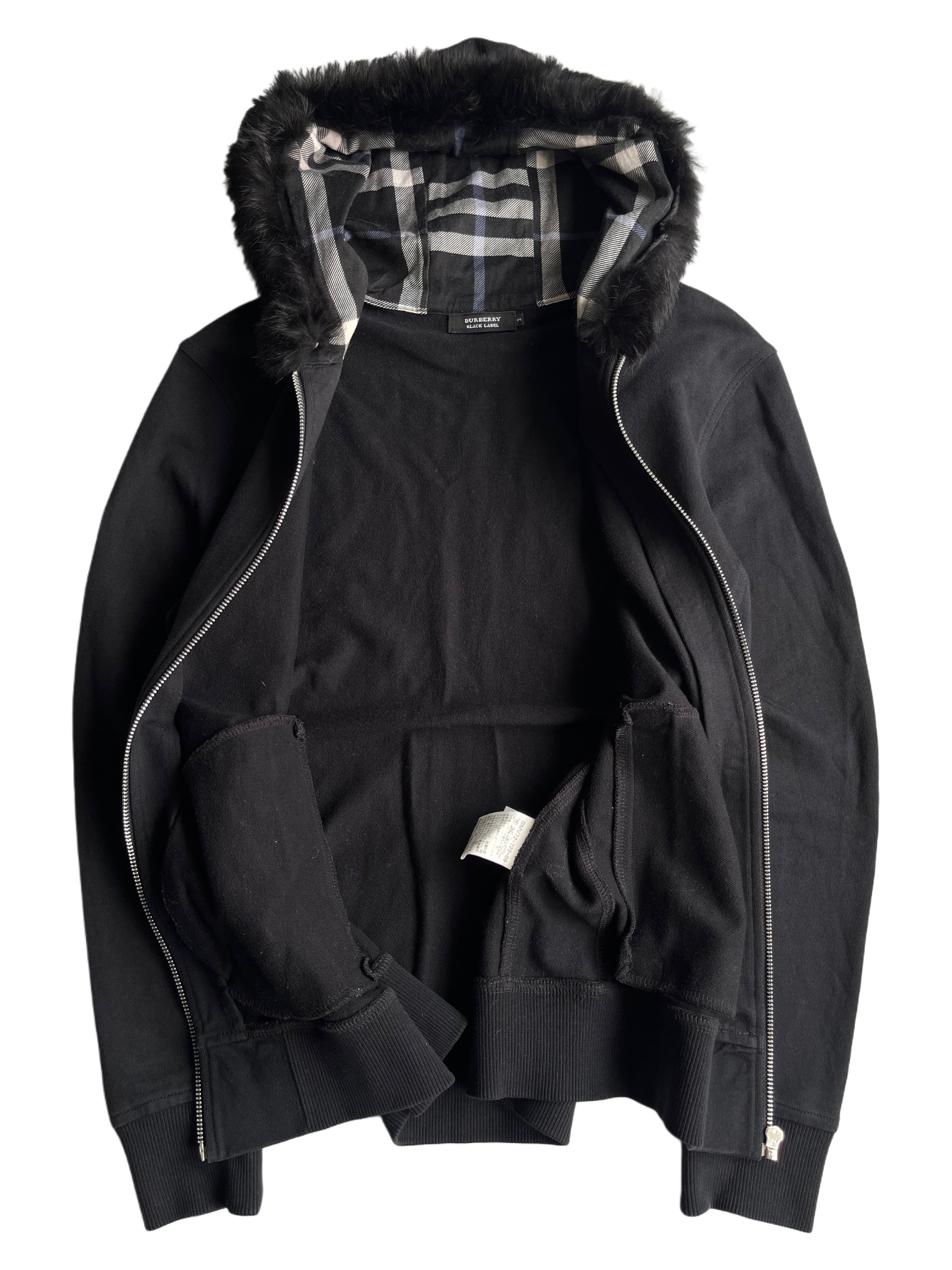00’s BURBERRY rabbit fur zip hoodie (S/M) - black