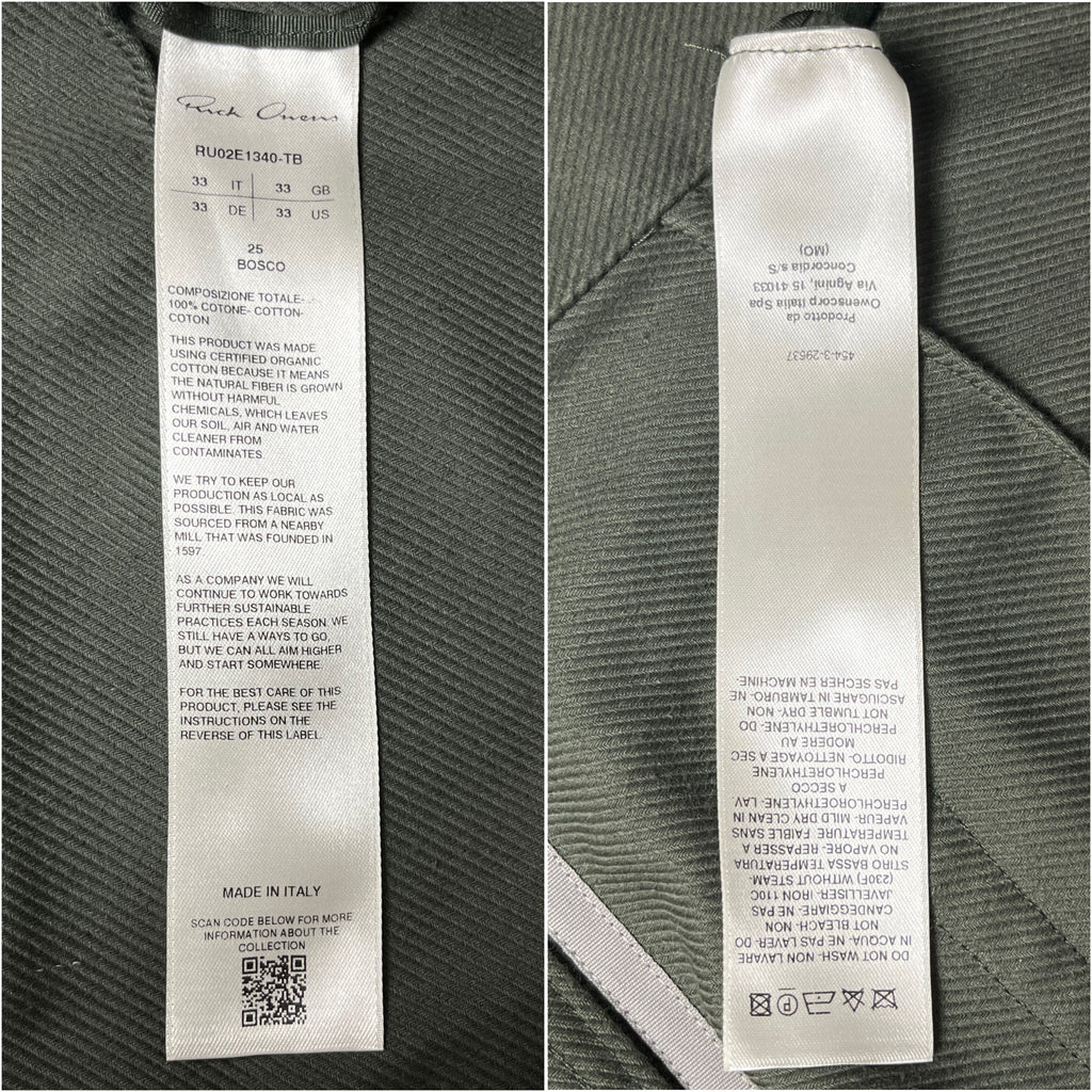 RICK OWENS CONCORDIANS DOUBLE CARGO JEANS -  W33 - military green