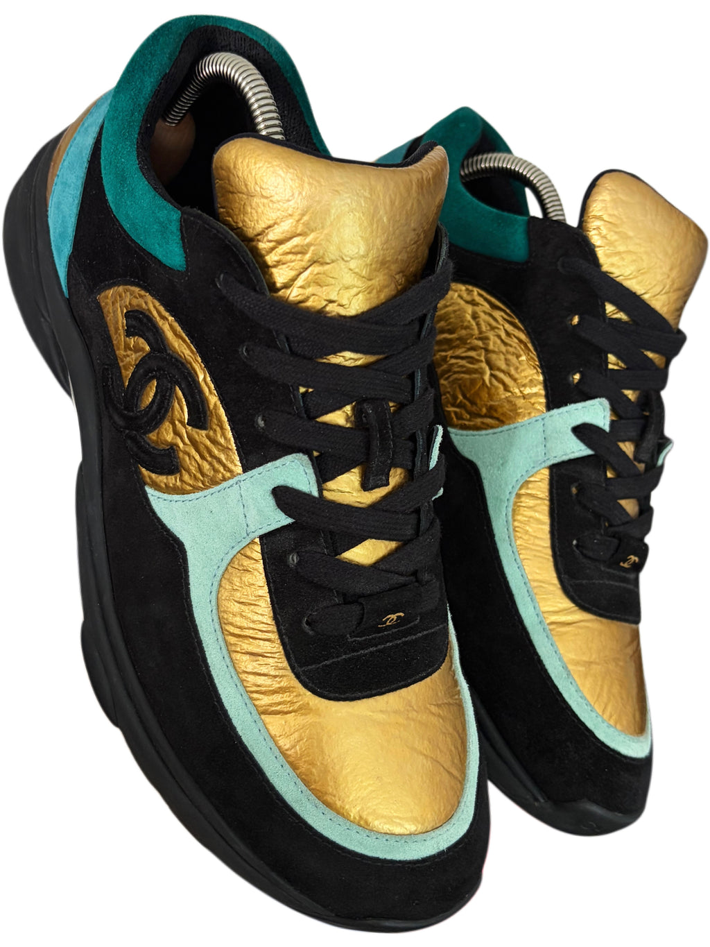 2019 CHANEL gold foil leather & suede sneakers - eu 43 / us 10