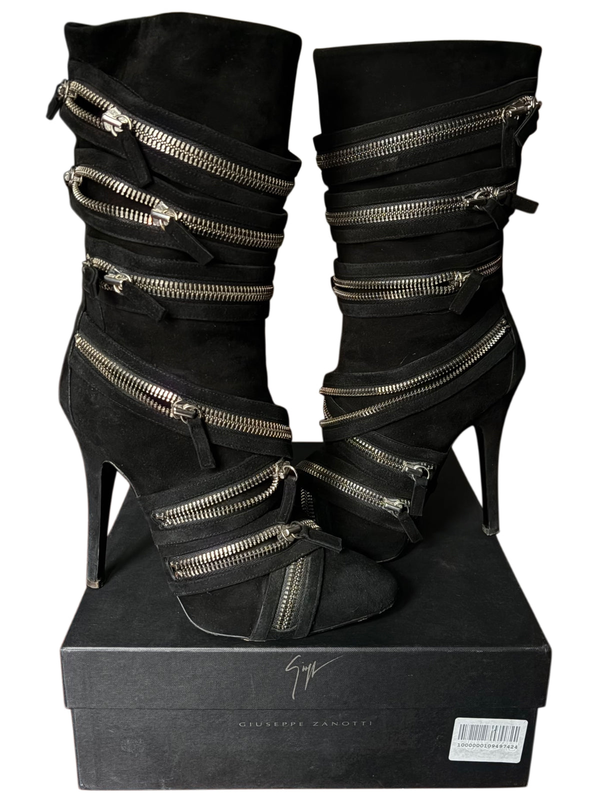 2009 BALMAIN x Giuseppe Zanotti suede high zipper boots - eu 39 / us 9 / uk 6 - black