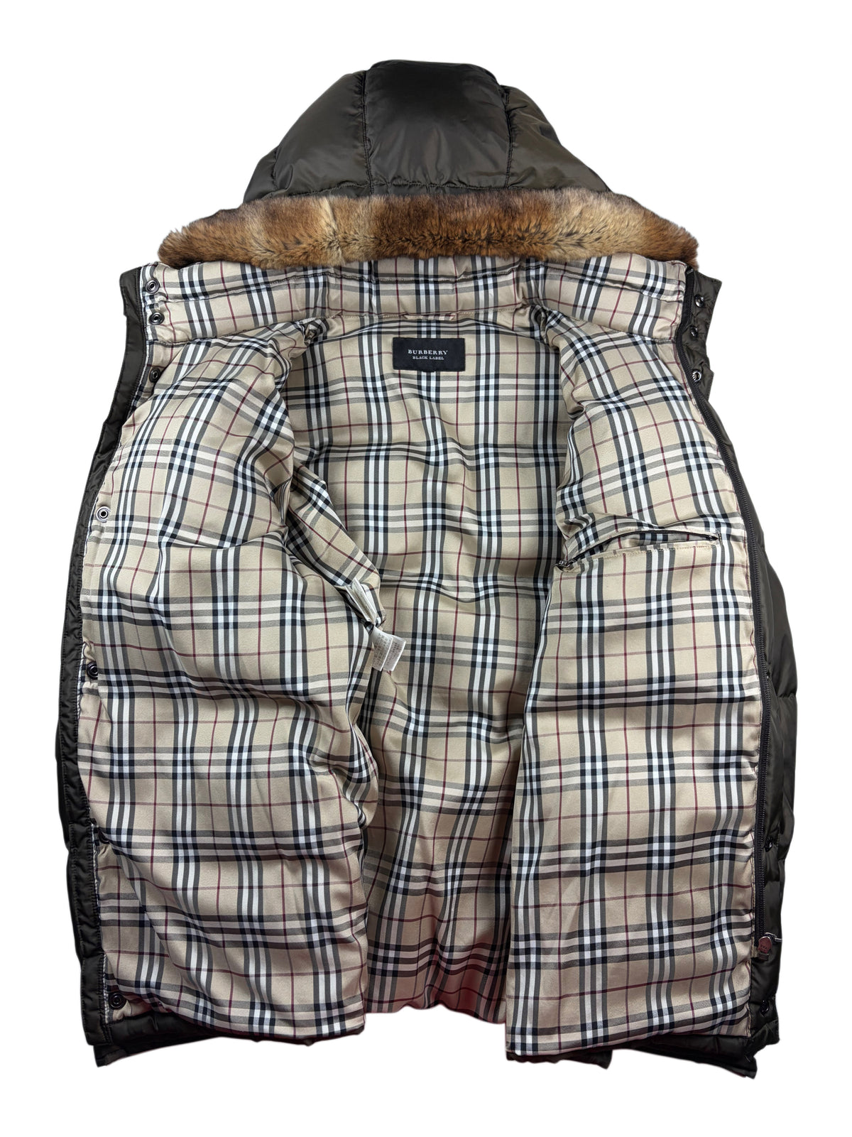 00’s BURBERRY Black Label real rabbit fur down jacket (LL) - olive green