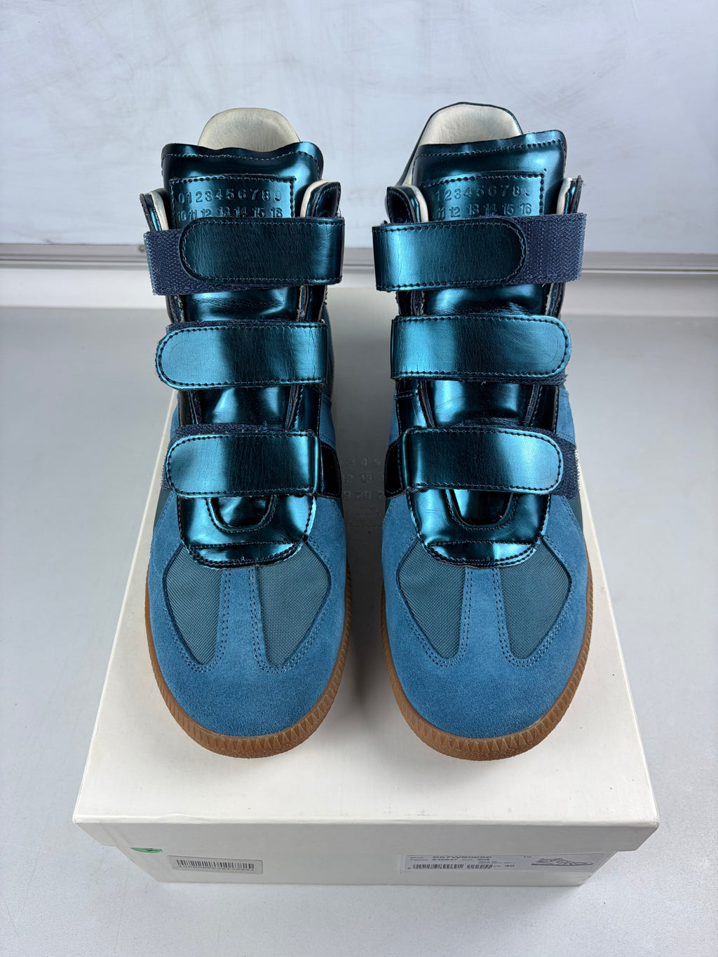 2014 Maison Margiela Replica metallic velcro high tops - eu 40 / us 7 / uk 6 - blue