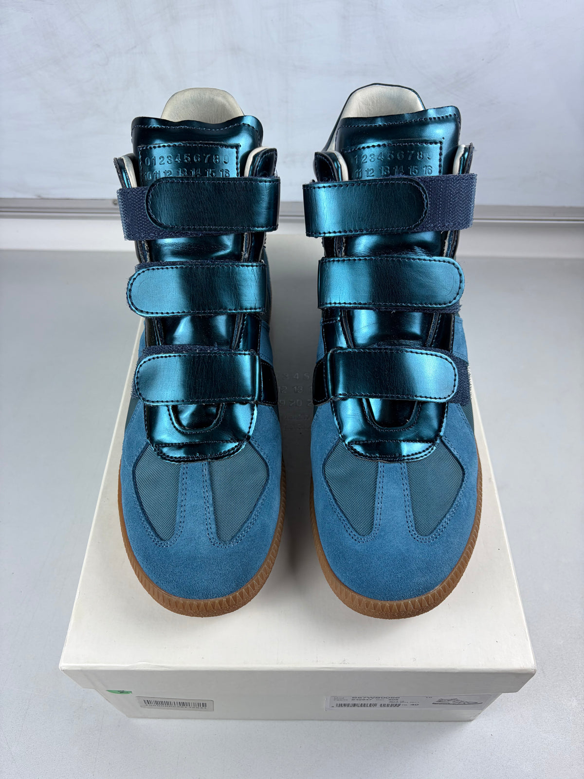 2014 Maison Margiela Replica metallic velcro high tops - eu 40 / us 7 / uk 6 - blue
