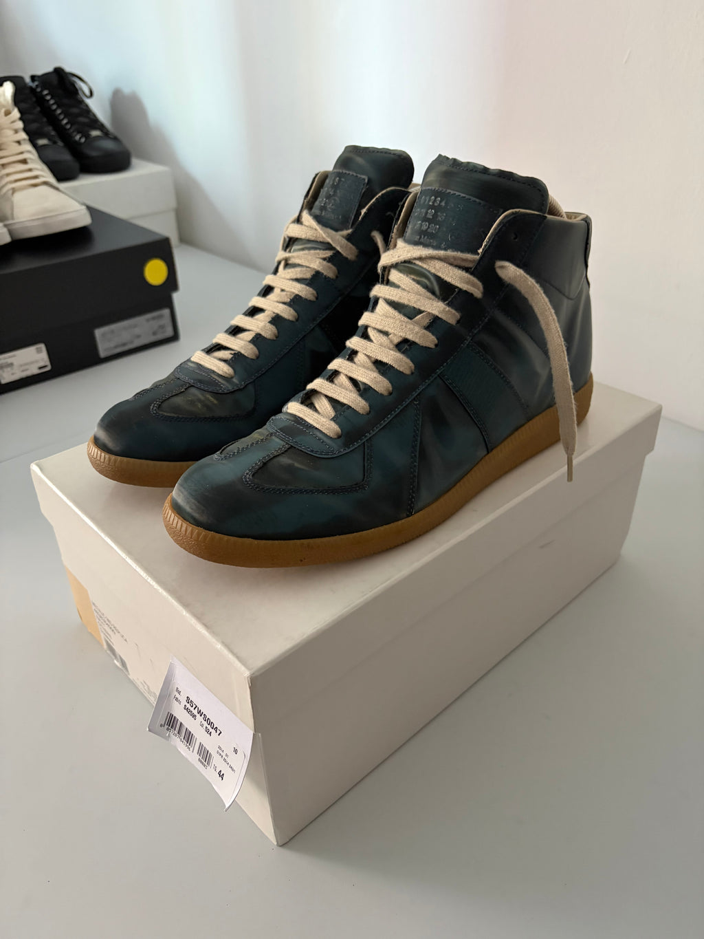 2014 Maison Margiela reflective metallic navy high top gats - eu 44