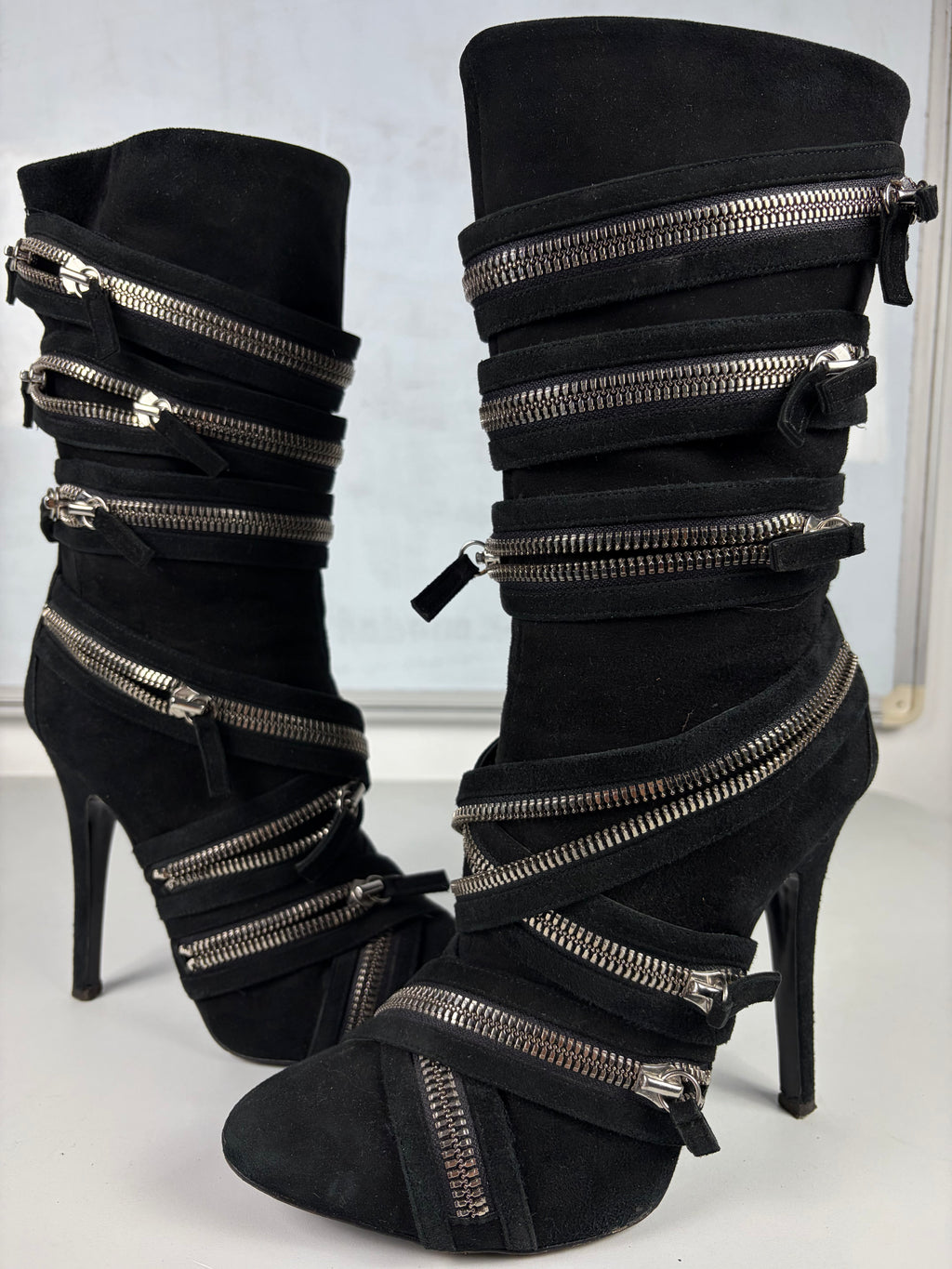 2009 BALMAIN x Giuseppe Zanotti suede high zipper boots - eu 39 / us 9 / uk 6 - black