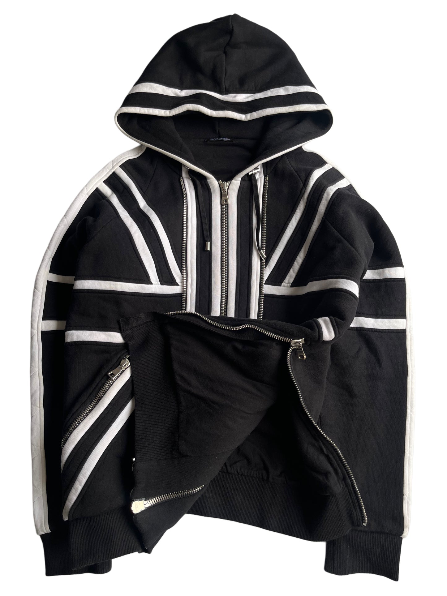 Balmain Union Jack multi zips heavy cotton hoodie (L) - black
